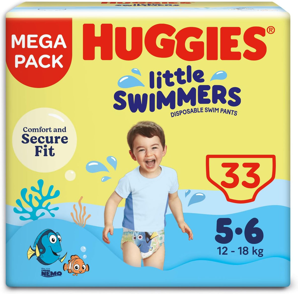 Huggies Little Swimmers, Swim Nappies, Size 5-6 - 33 Pants - Maximum Protection Swimming Nappies with Leak Guards - All-Round Stretchy Waistband