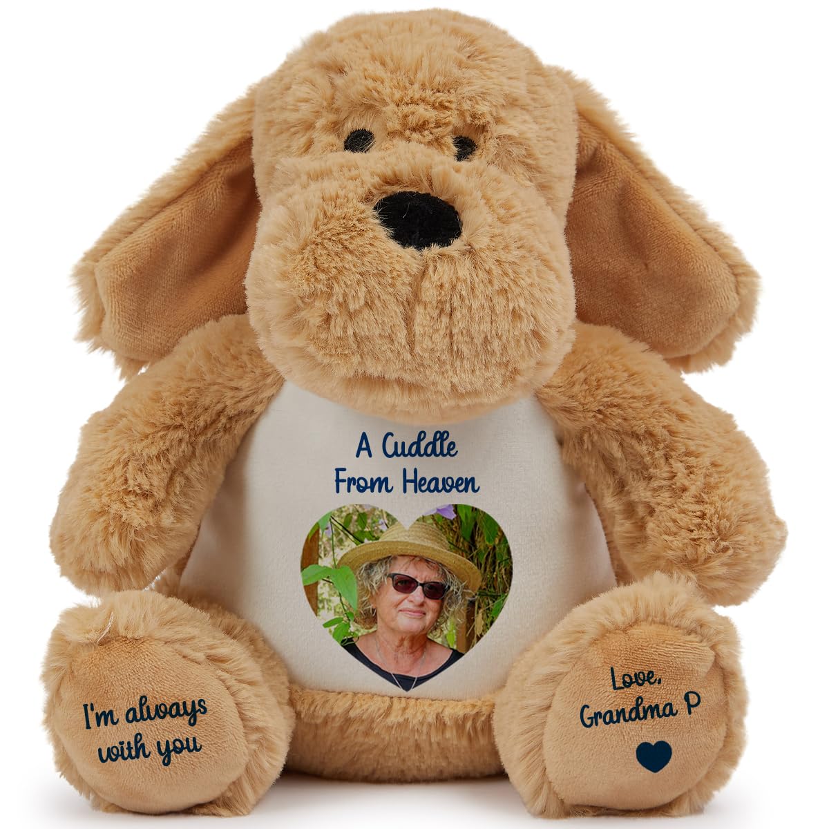 Personalised Memory Teddy Bear with Heart-Shaped Photo – “A Cuddle From Heaven” Keepsake Gift – 28 Bear Styles – Add Your Text & Choose Colour – Custom Memorial Bear (White Angel Teddy)