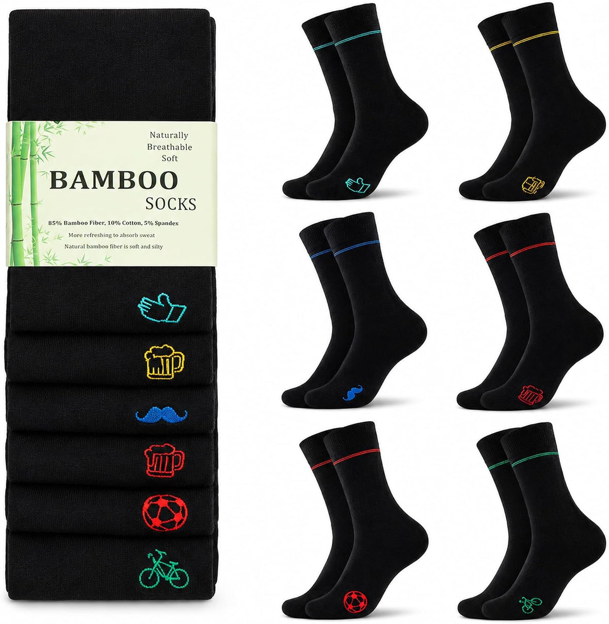 WeciBor Men's Bamboo Seamless Socks 6/12 Pack