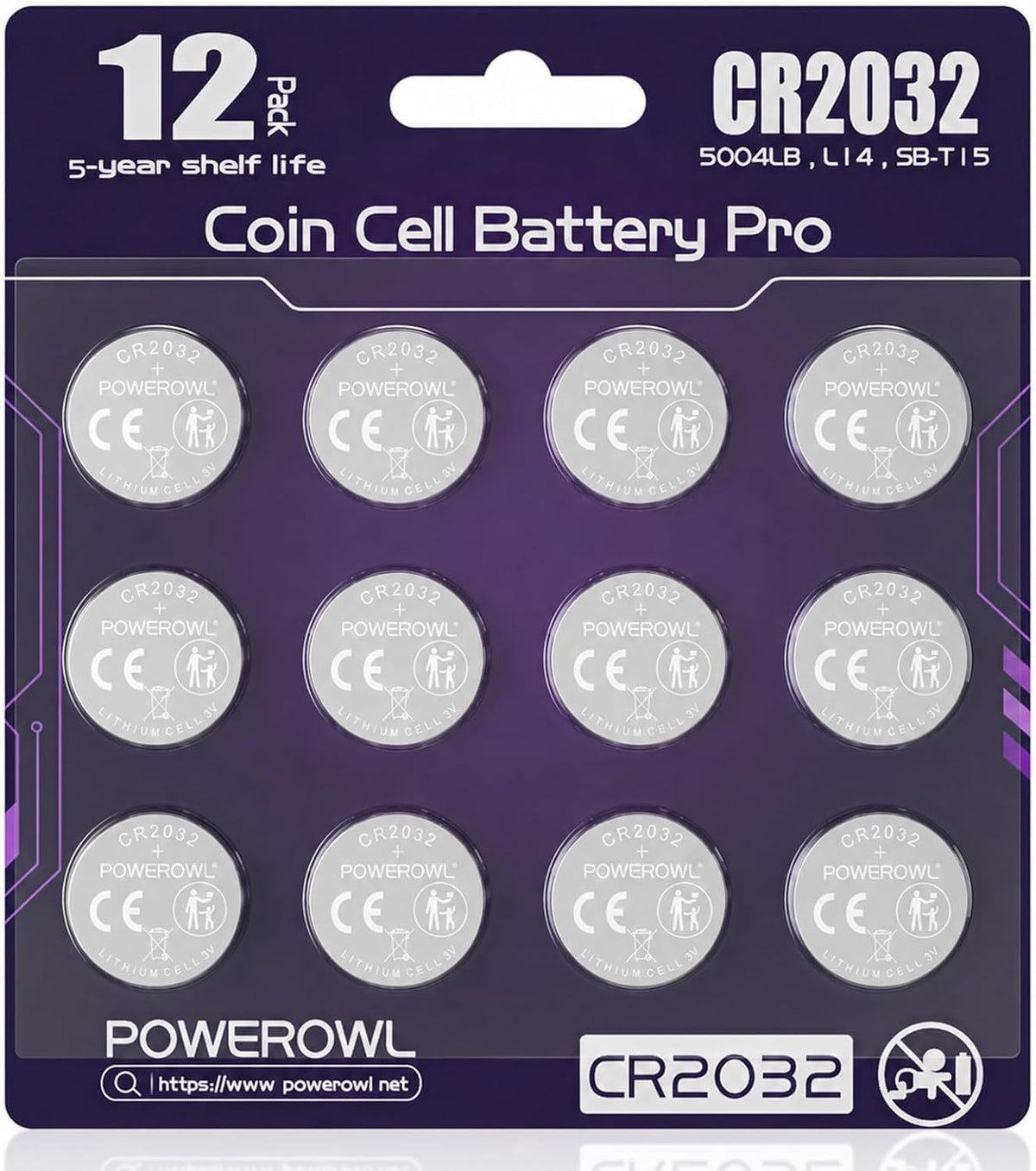 POWEROWL CR2032 Batteries 12 Pack, Long Lasting Power for AirTag, Car Remote Key Fob, 2032 lithium 3v coin battery