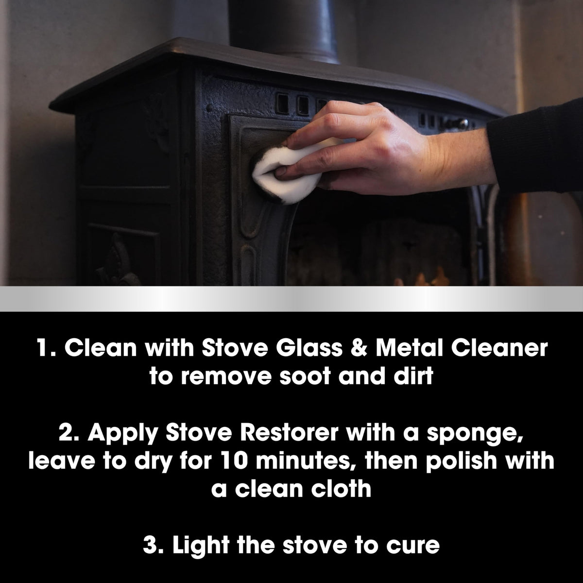 Furniture Clinic Stove Care Kit – Clean and Restore Log Burners, Grates, & Fireplaces – Removes Soot and Dirt – Stove Glass & Metal Cleaner and Stove Polish