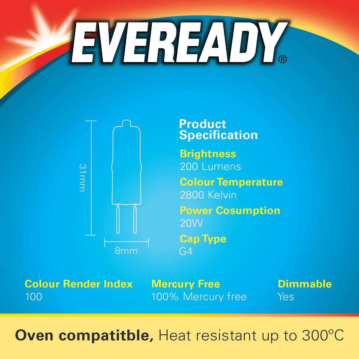 Eveready G4 Halogen Light Bulbs, 20W, 12V, 2-Pin Base, Clear Capsule, Warm White, Dimmable, 12-Pack
