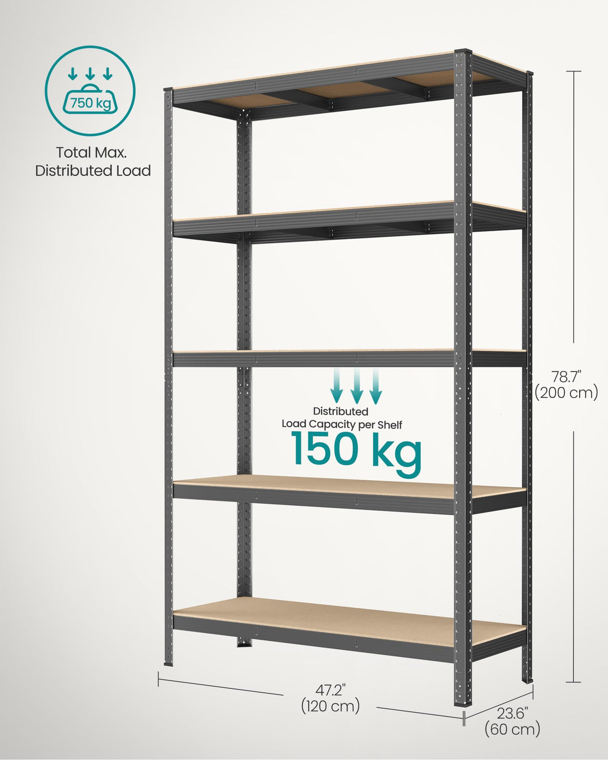 SONGMICS 5-Tier Heavy-Duty Shelving Units, Set of 2, Boltless Assembly