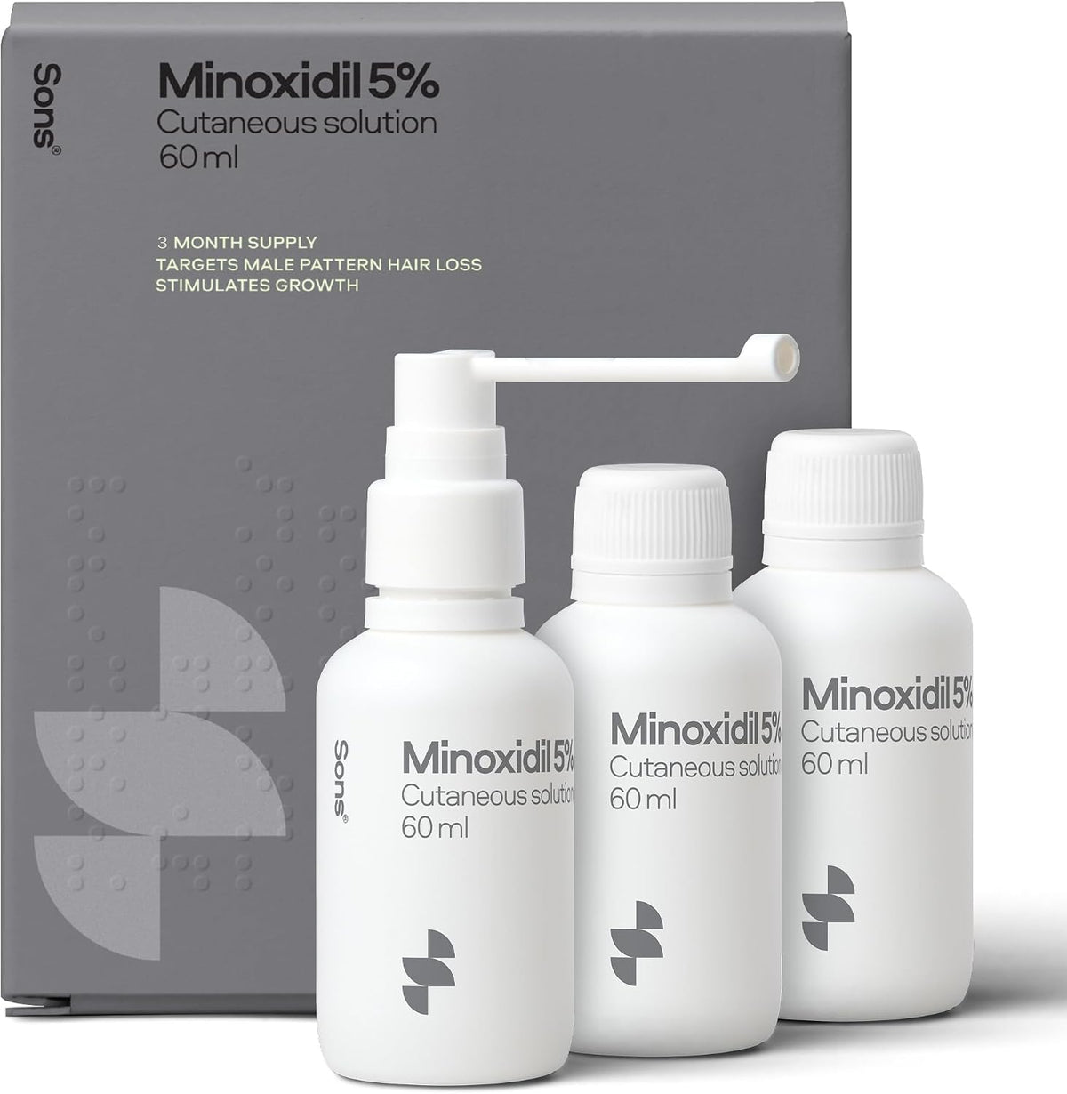 Sons Minoxidil 5% Spray (3x60ml), Hair Regrowth Treatment for Men