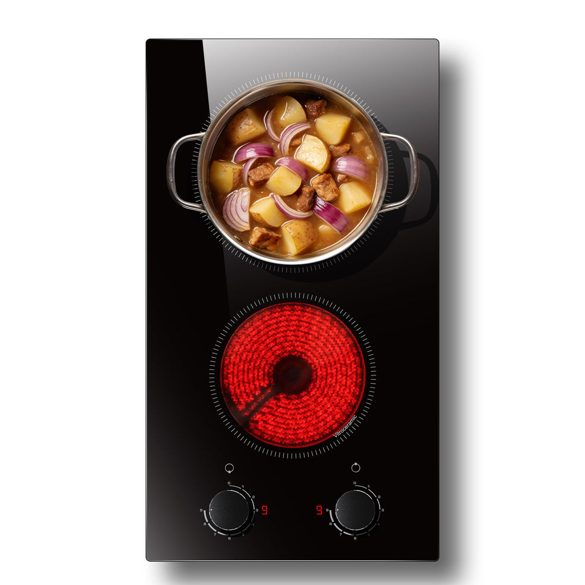 Double Ceramic Hob with Handle, Plug in 2 Ring Electric Hob