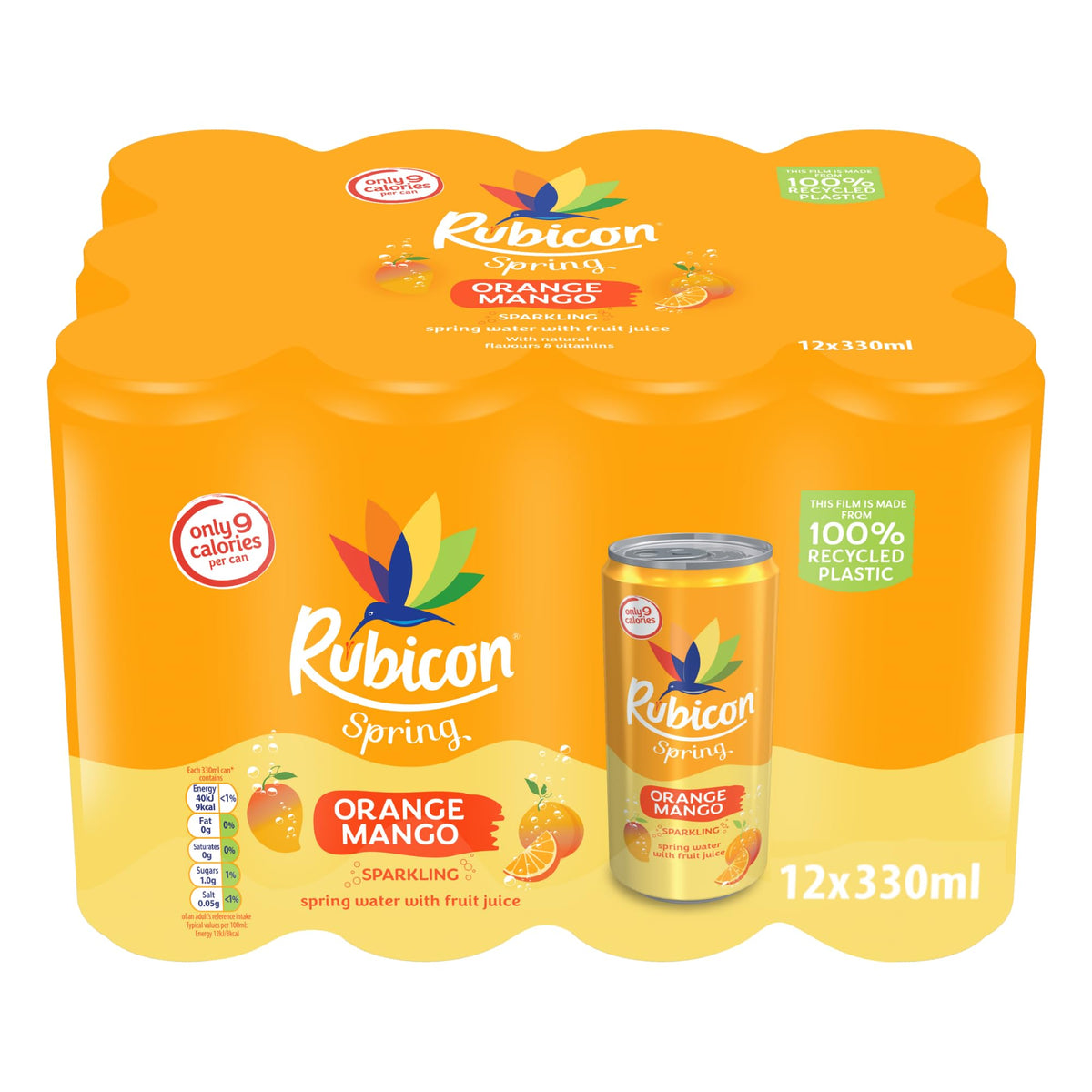 Rubicon Spring Black Cherry Raspberry Flavoured Water, 12 Pack, 330ml Cans