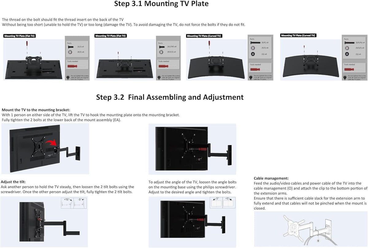 Amazon Basics TV Wall Mount, Full Motion Swivelling Tilting TV Bracket for 12-40 Inch Flat and Curved TV or Monitor up to 36 kg, Max VESA 200x200 mm, Black