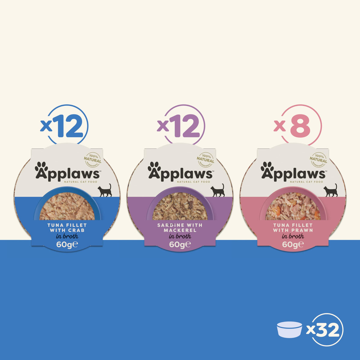 Applaws 100% Natural Wet Cat Food 24 x 70g Tuna Fillet Tins in Broth