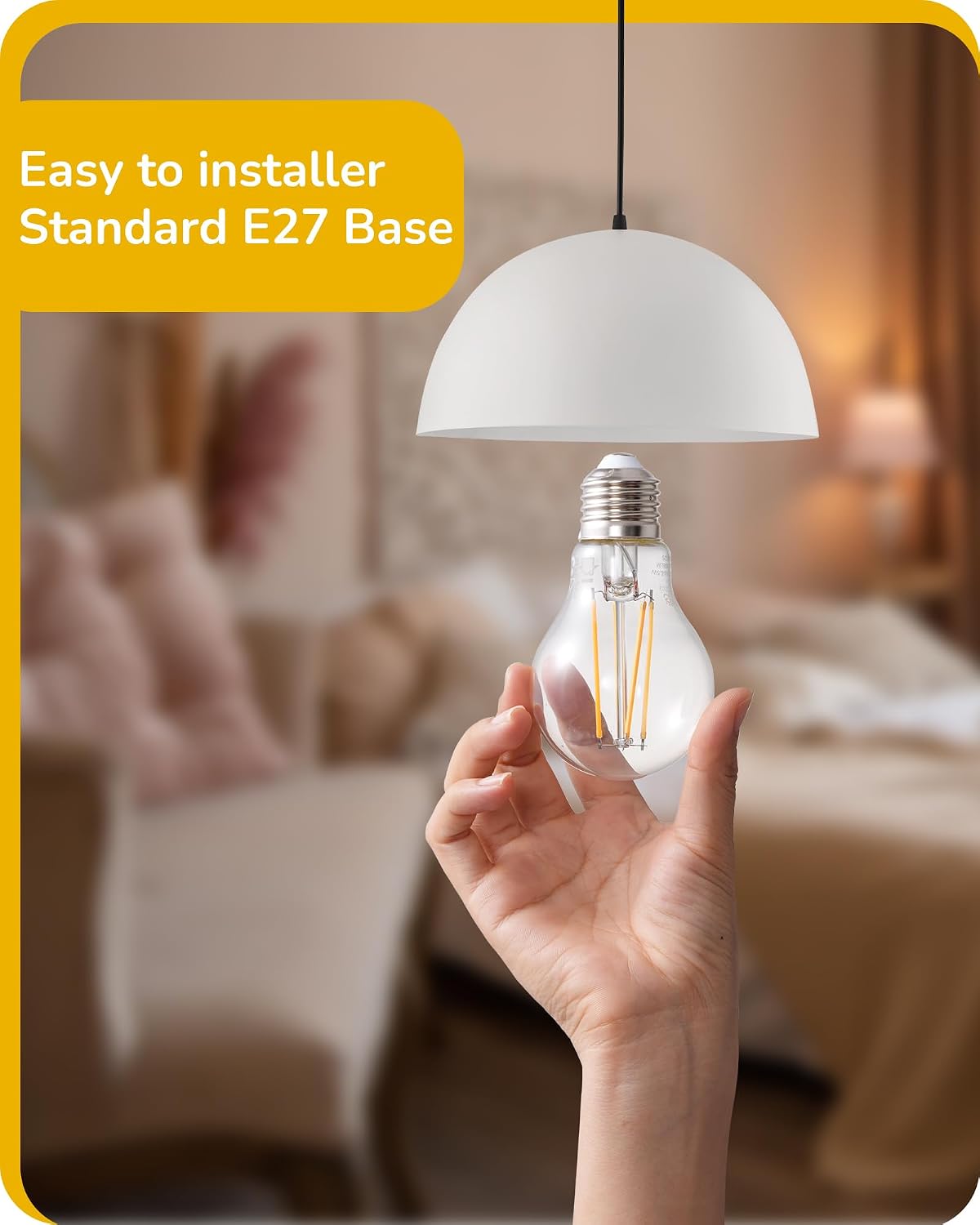 EDISHINE 6 Pack E27 Dimmable LED Edison Bulbs, 6.5W 2700K Warm White, 806LM