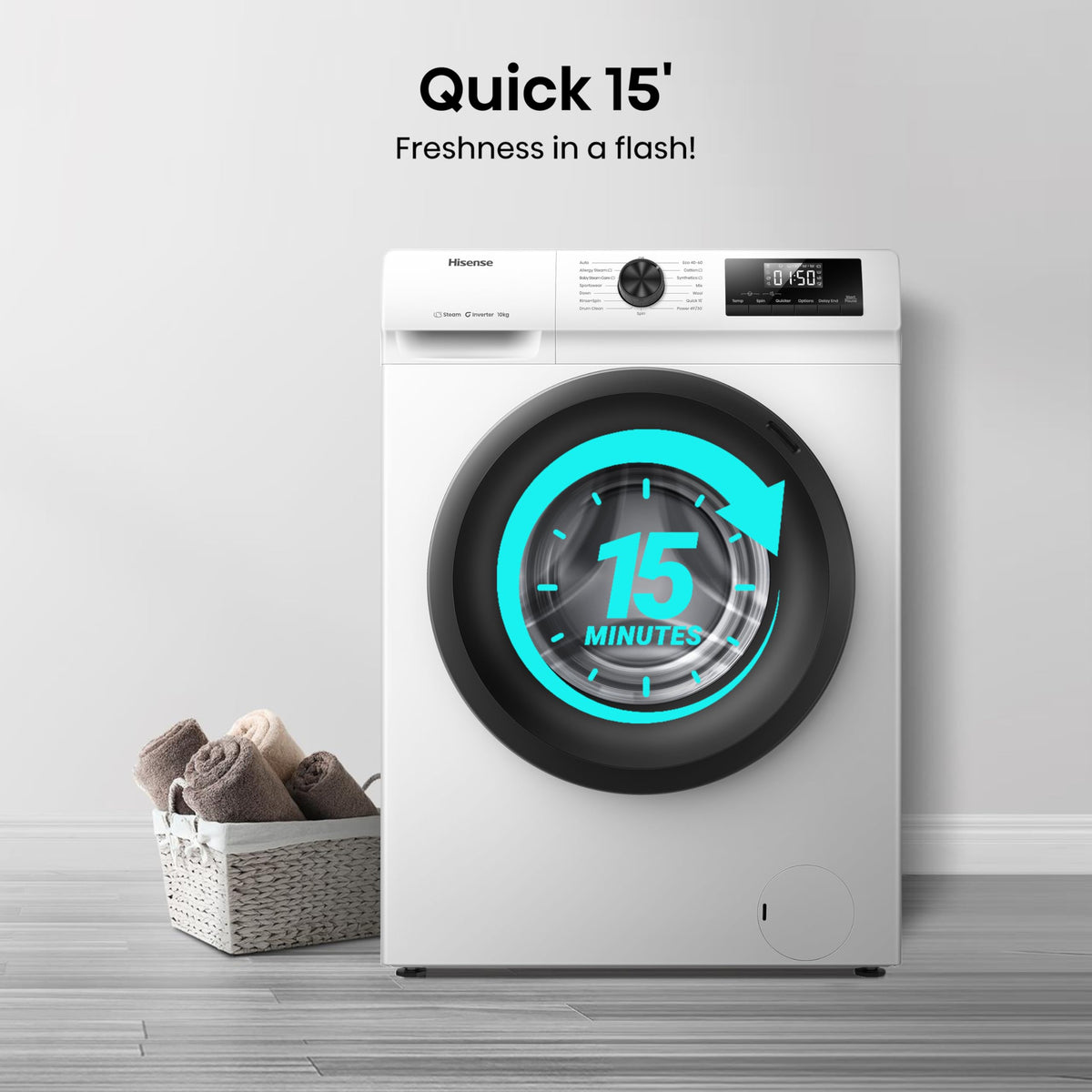 Hisense WF1G7021BW Freestanding 7 KG-Front Load Durable Inverter Washing Machine, Steam Wash-Quick Wash-15 Washing Programs-1200 RPM-White-Energy Rating B