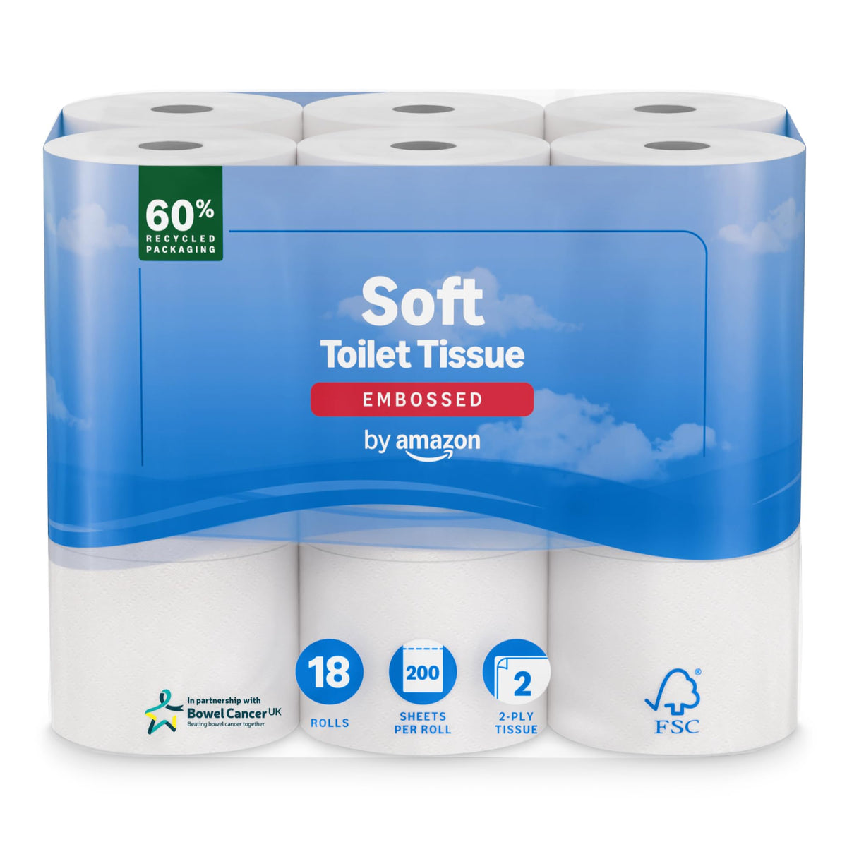 by Amazon Soft Toilet Tissue, 2-Ply, 45 Rolls (5 Pack of 9), 200 Sheets per Roll