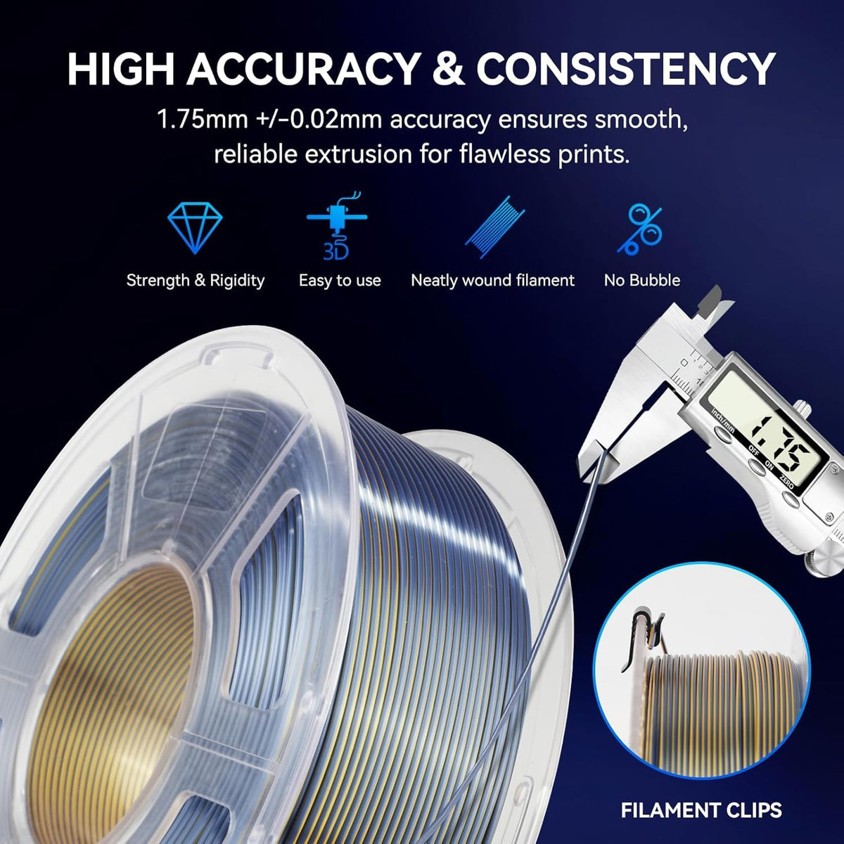 JAYO PLA+ 3D Printing Filament 1.75 mm, 1.1KG (2.4lbs) Spool Black