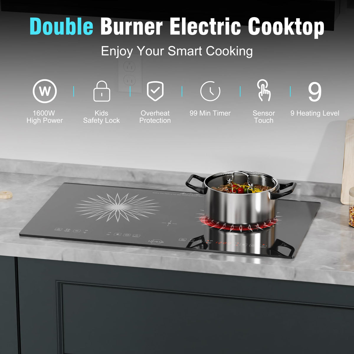 Hobsir Plug in Ceramic Hob, 2 Ring Electric Hob 60 cm
