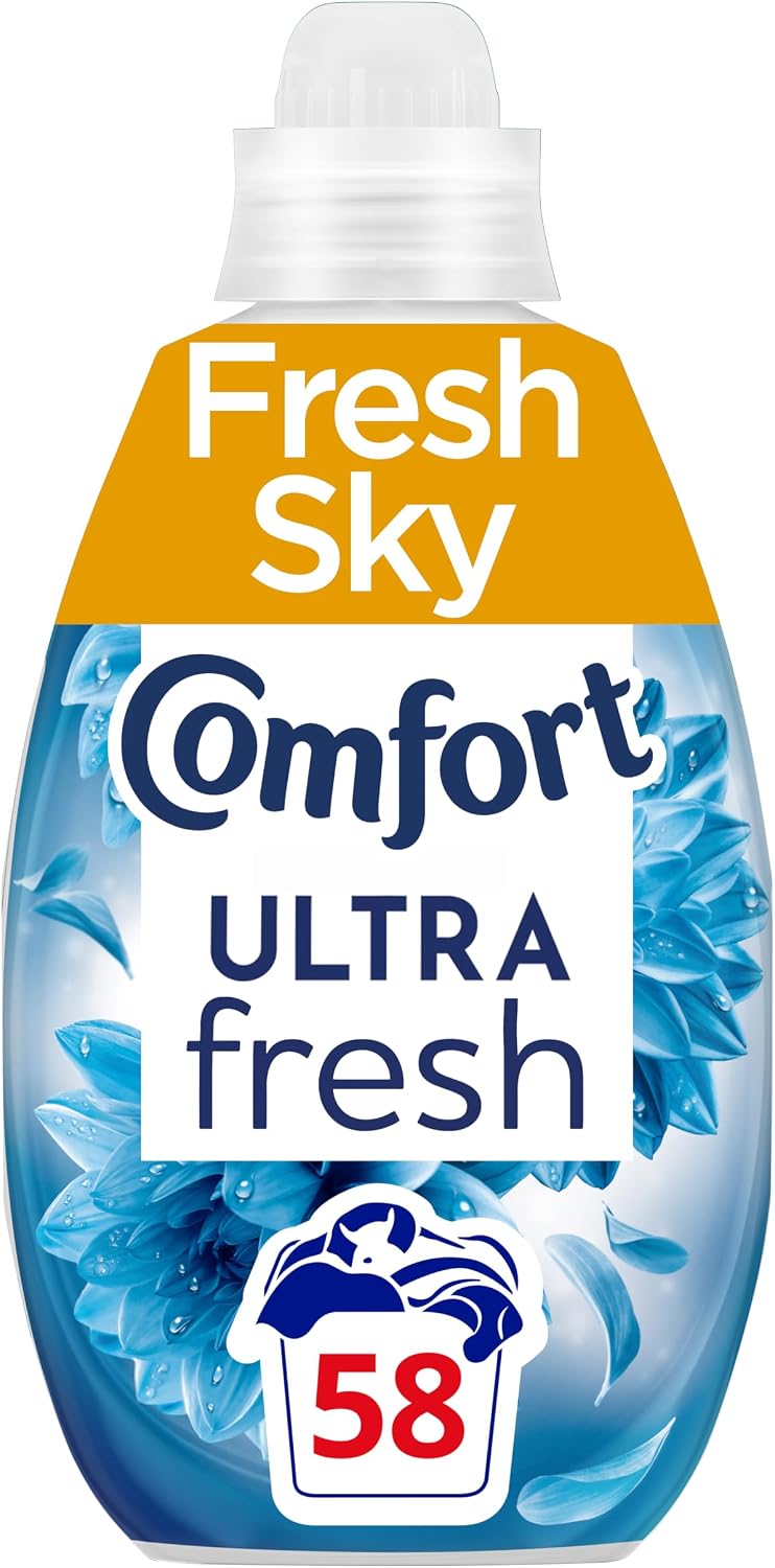 Comfort Ultra Fresh Fabric Conditioner Fresh Sky, 58 Washes (870 ml) – Infused with Essential Oils, Long-Lasting Fragrance