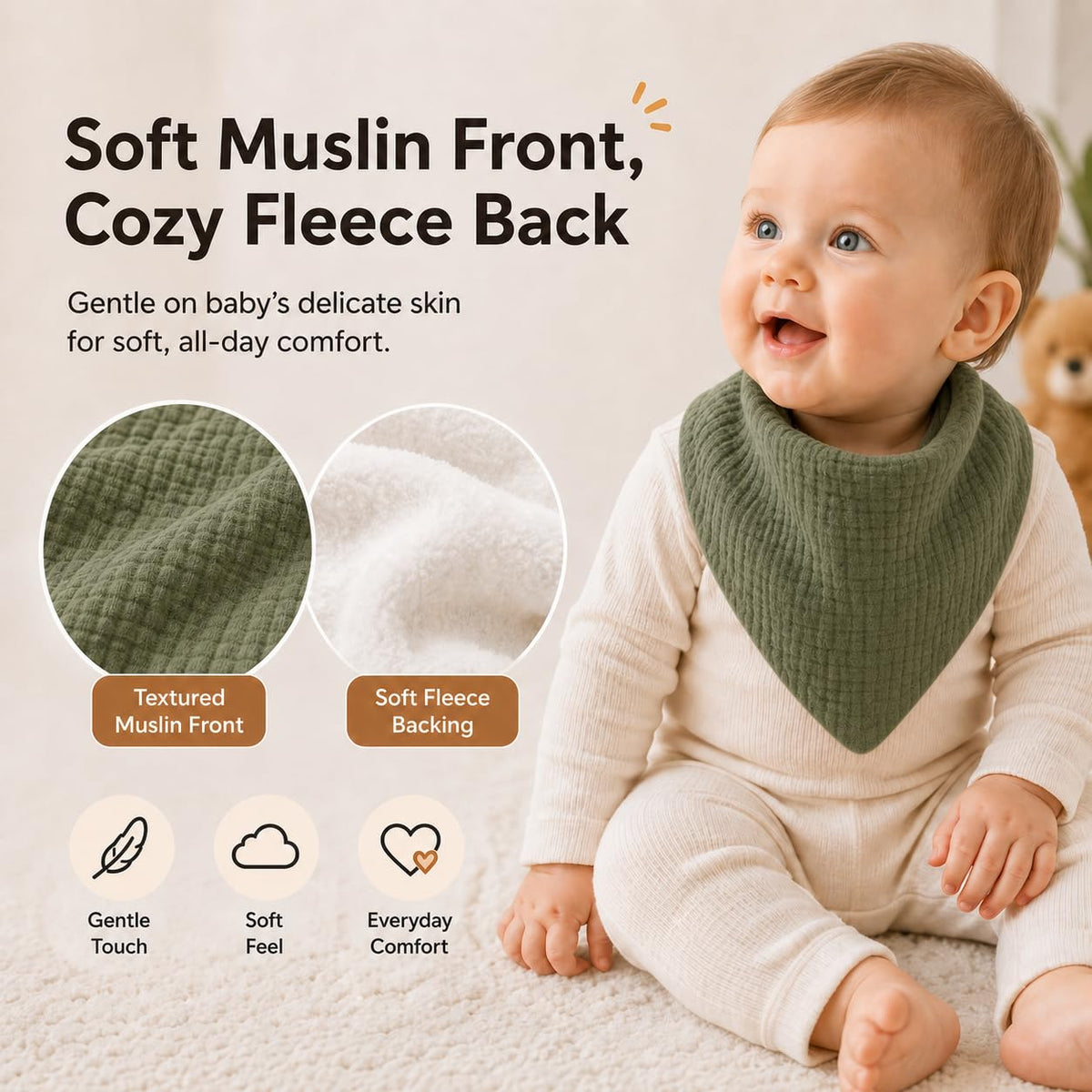 NISXABEBE Muslin Baby Bibs 6 Pack Dribble Bandana Bibs Cotton Drool Bibs for Teething Soft and Absorbent with Adjustable Snaps