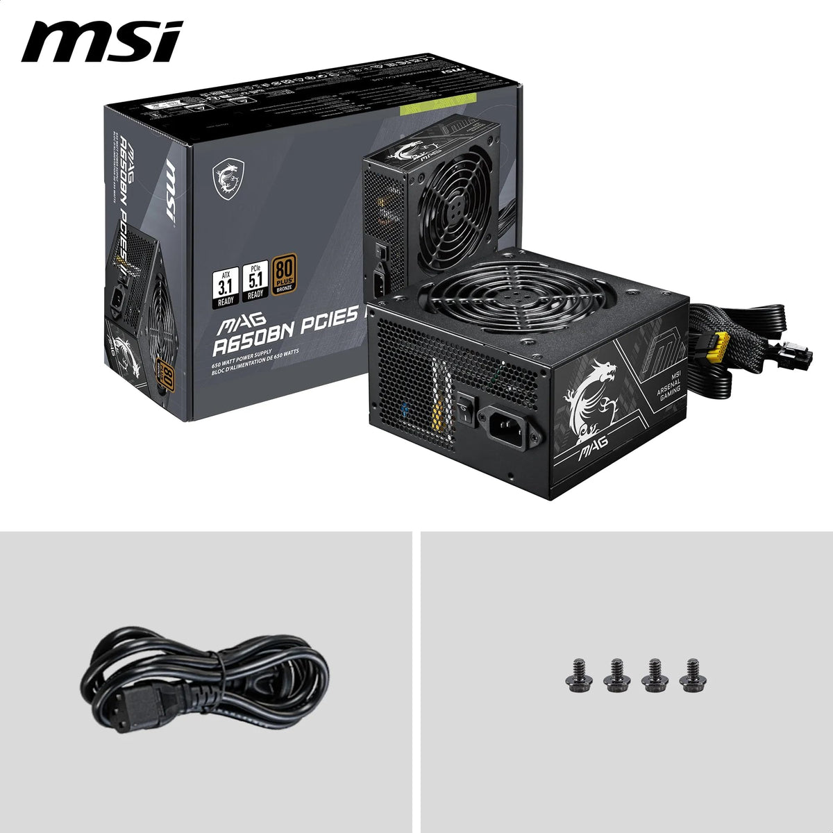 MSI MAG A750GL PCIE5 Power Supply Unit, 750W, 80 Plus Gold, Fully Modular, ATX 3.0, PCIe 5.0 GPU Support, 120mm FDB Fan, Full-Bridge LLC, Flat Black Cables - 7 Year Warranty