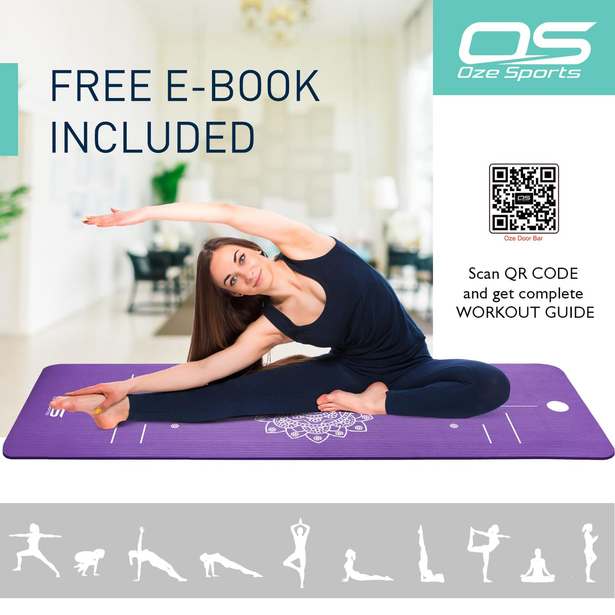 OZE SPORTS Yoga Mat, NBR Foam, Extra Thick, Non-Slip, High Density, Large, for Pilates, Gymnastics, HiiT and Fitness, with Free Carry Strap