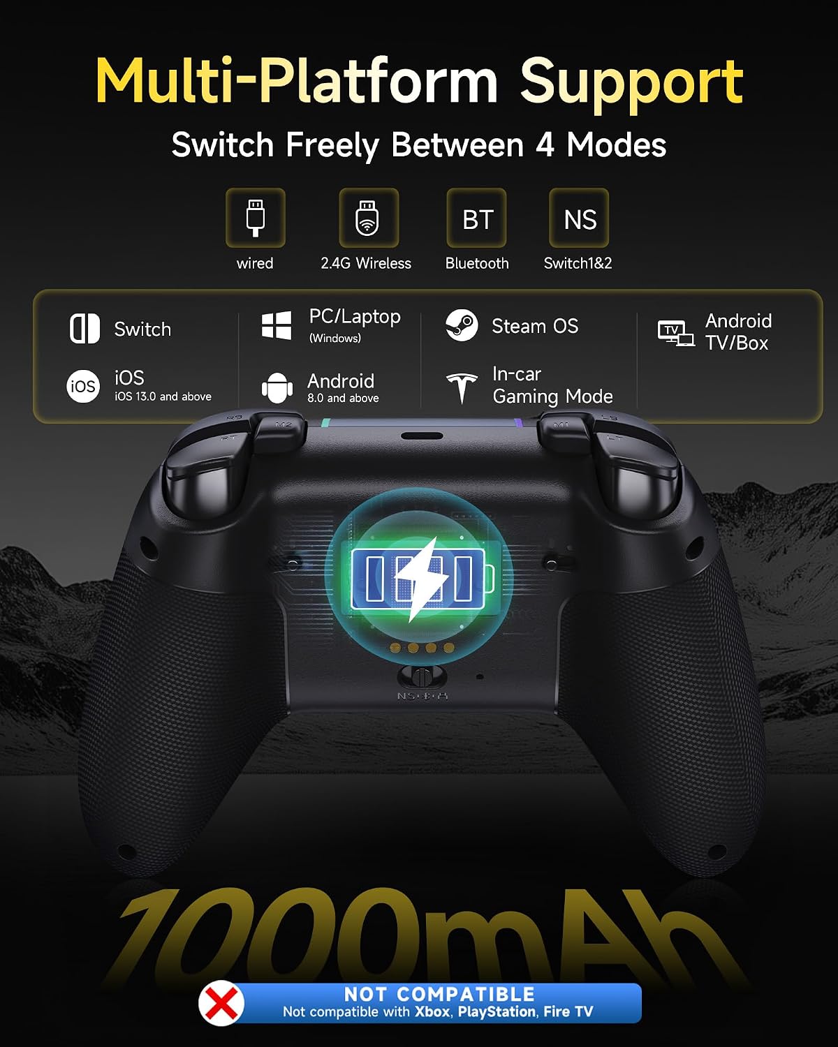 EasySMX X05 Pro Wireless Controller for PC Ergonomic Skin-Like Grip, Quiet-Touch Low-Noise Buttons, Dual Triggers, Hall Joysticks, 2 Programmable Buttons, RGB, 1000mAh Battery