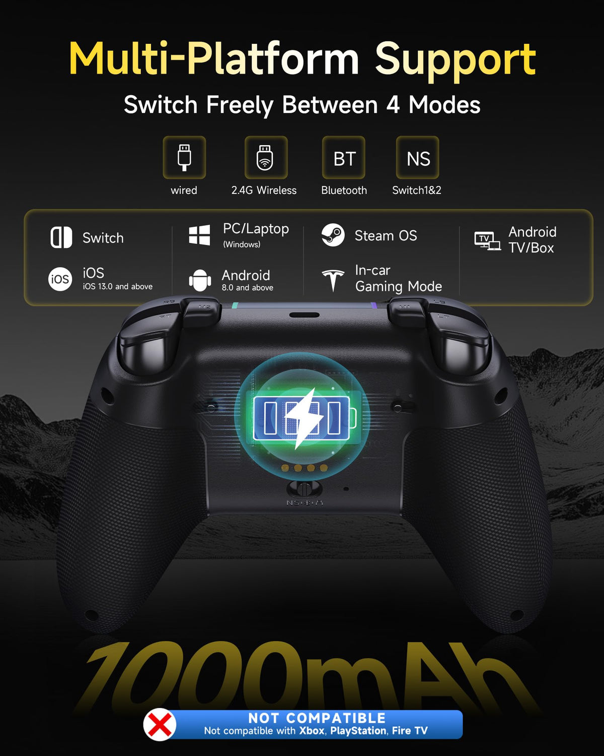 EasySMX X05 Pro Wireless Controller for PC Ergonomic Skin-Like Grip, Quiet-Touch Low-Noise Buttons, Dual Triggers, Hall Joysticks, 2 Programmable Buttons, RGB, 1000mAh Battery