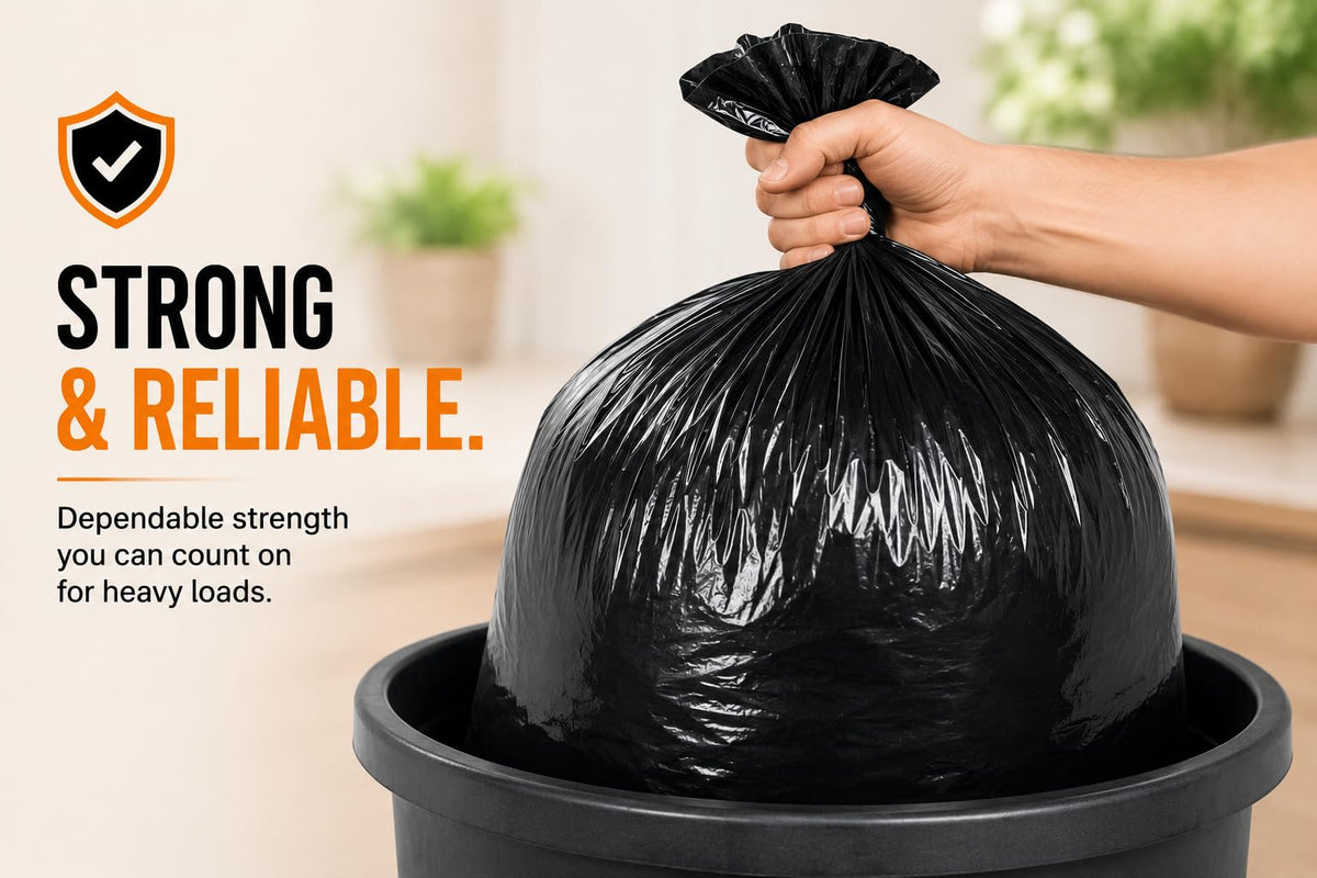 Haya Home 50L 50 Bin Bags Heavy Duty Bin Liners, Black Plastic Refuse Sacks large Garbage Waste Dustbin Bags for Kitchen Home Office DIY Garden from 100% Recycled Material
