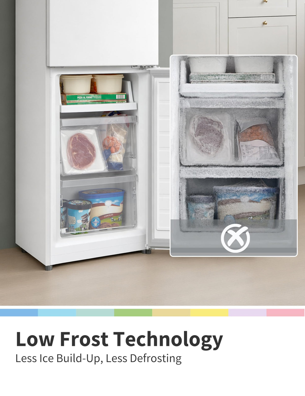 COMFEE' 87L Under Counter Fridge Freezer, Reversible Door, RCT87BL2(E)