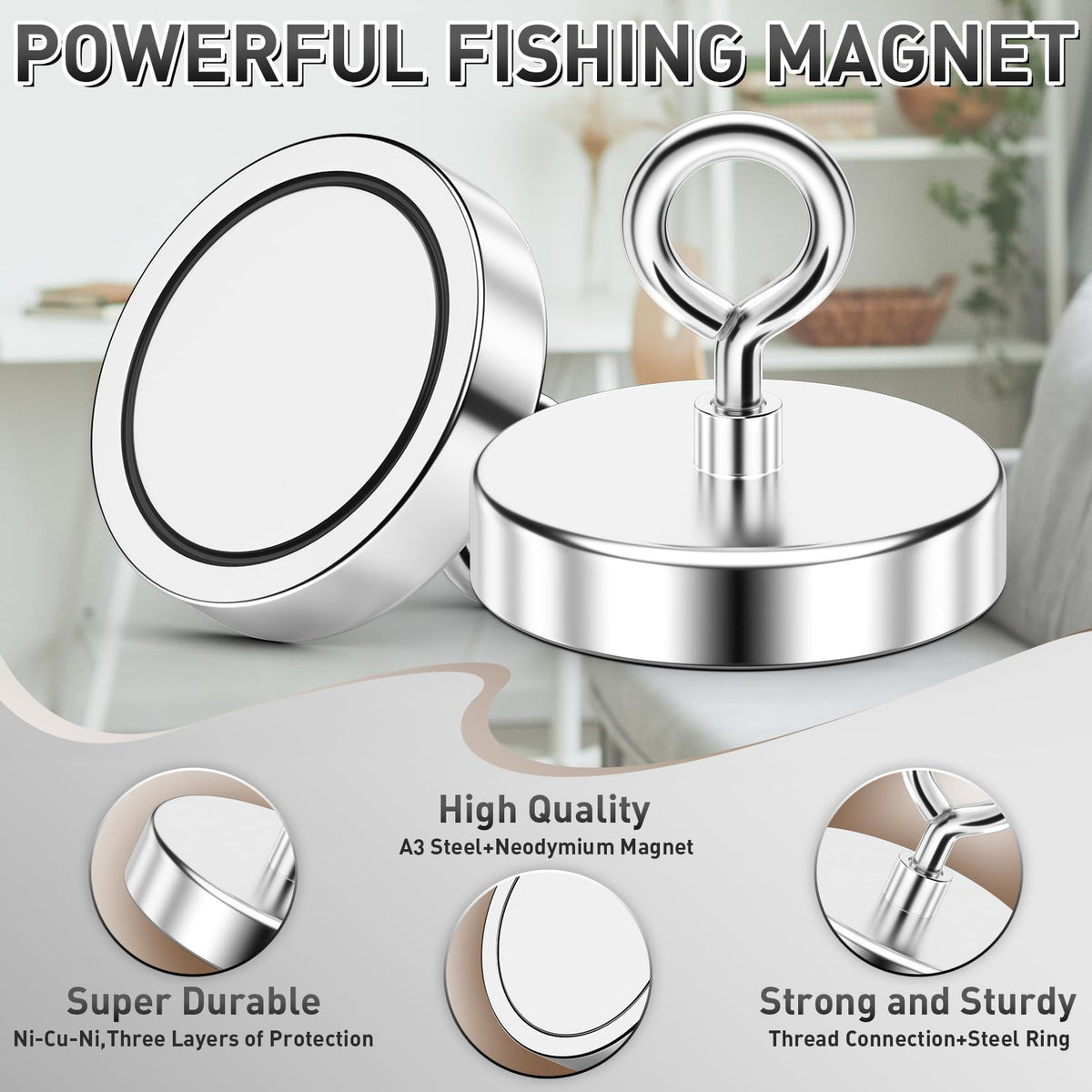 FINDMAG 82kg Pulling Strong Fishing Magnet for Retrieving in River (D45)