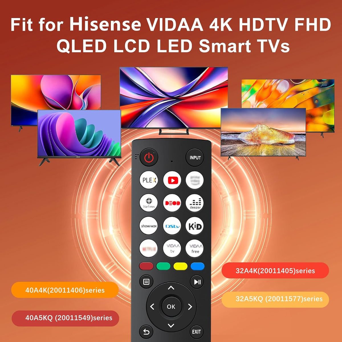 Hisense TV Remote Control, Universal Remote Control Replacement for Hisense VIDAA 4K UHD Smart TV with 12 Shortcut Buttons, No Setup Required
