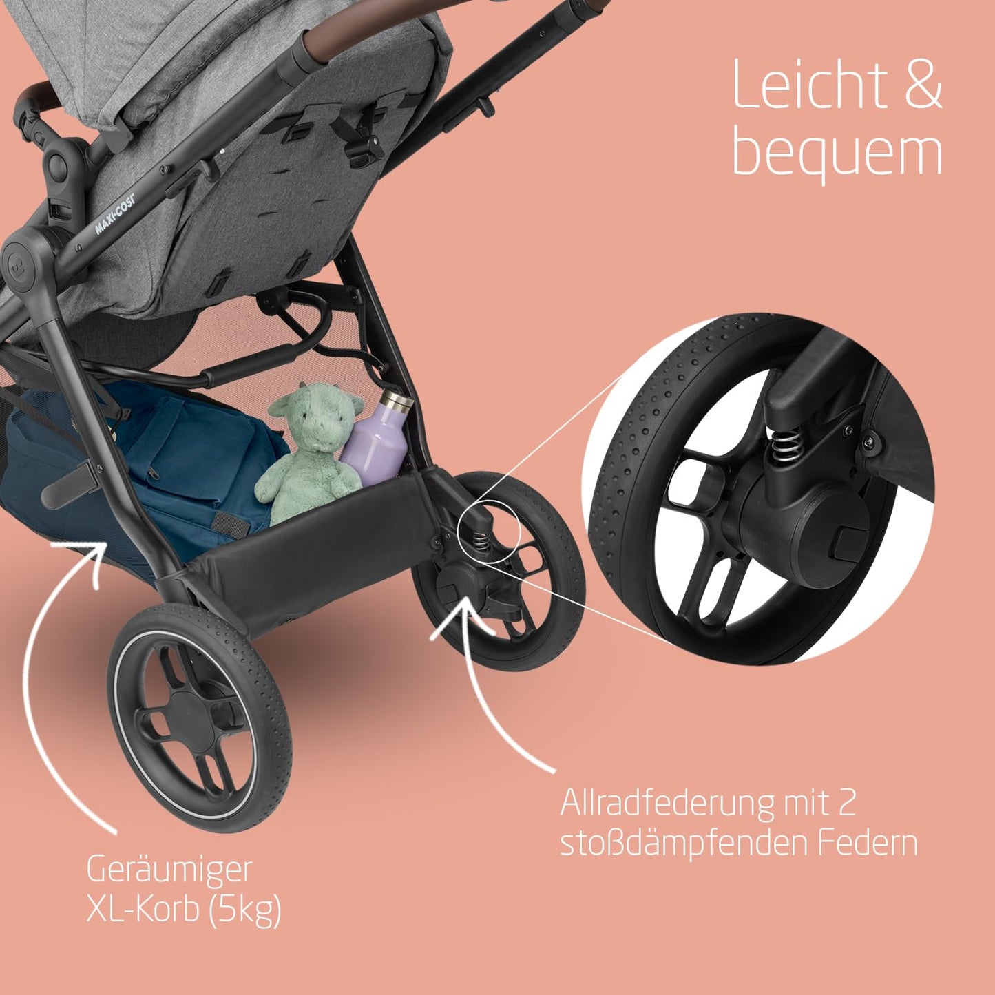 Maxi COSI Zelia Select Trio, Baby Stroller 3 in 1 with Car Seat, 0-4 Years (0-22 kg), One-Hand Fold, Compact and Reversible Pushchair Travel System, with CabrioFix S i-Size Baby Car Seat, Grey