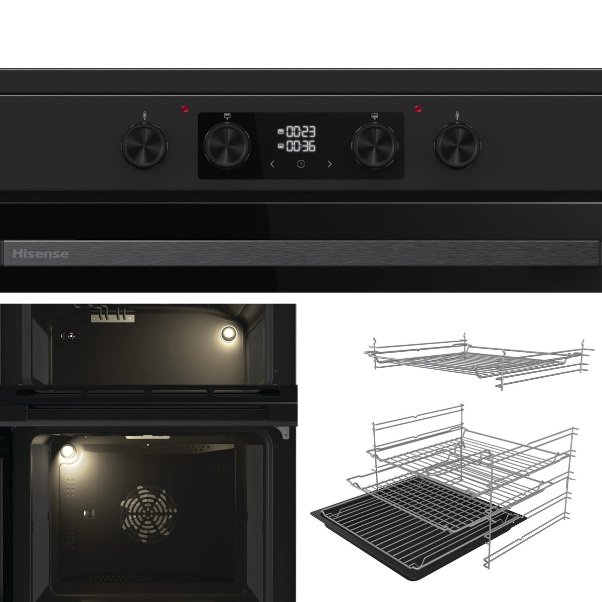 Hisense HDUKC60W 60cm Electric Cooker with Ceramic Hob-White, A Rated Double Oven 50L/80L [Energy Class A]