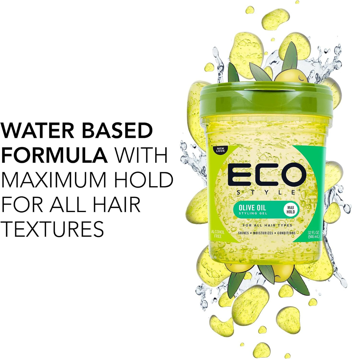 Eco Style Olive Oil Hair Styling Gel, Hydrate and Style, Green, 946 ml (Pack of 5)