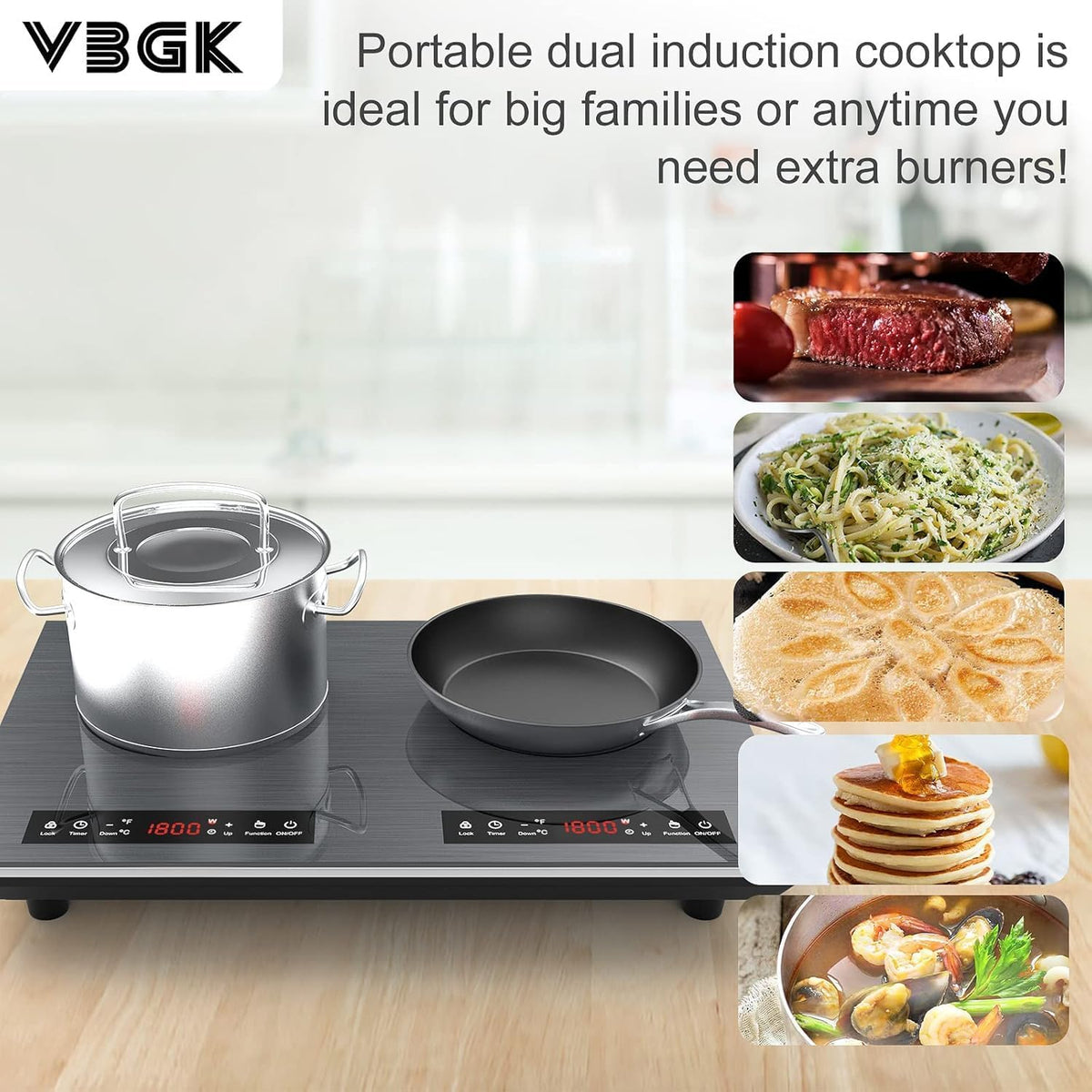 VBGK Portable Ceramic Hob, 2000W Pulg in Single Electric Hob, Portable Electric Hob with Digital LED Touch Controls, 10 Power Levels, 4-Hour Timer, Child Safety Lock, Black