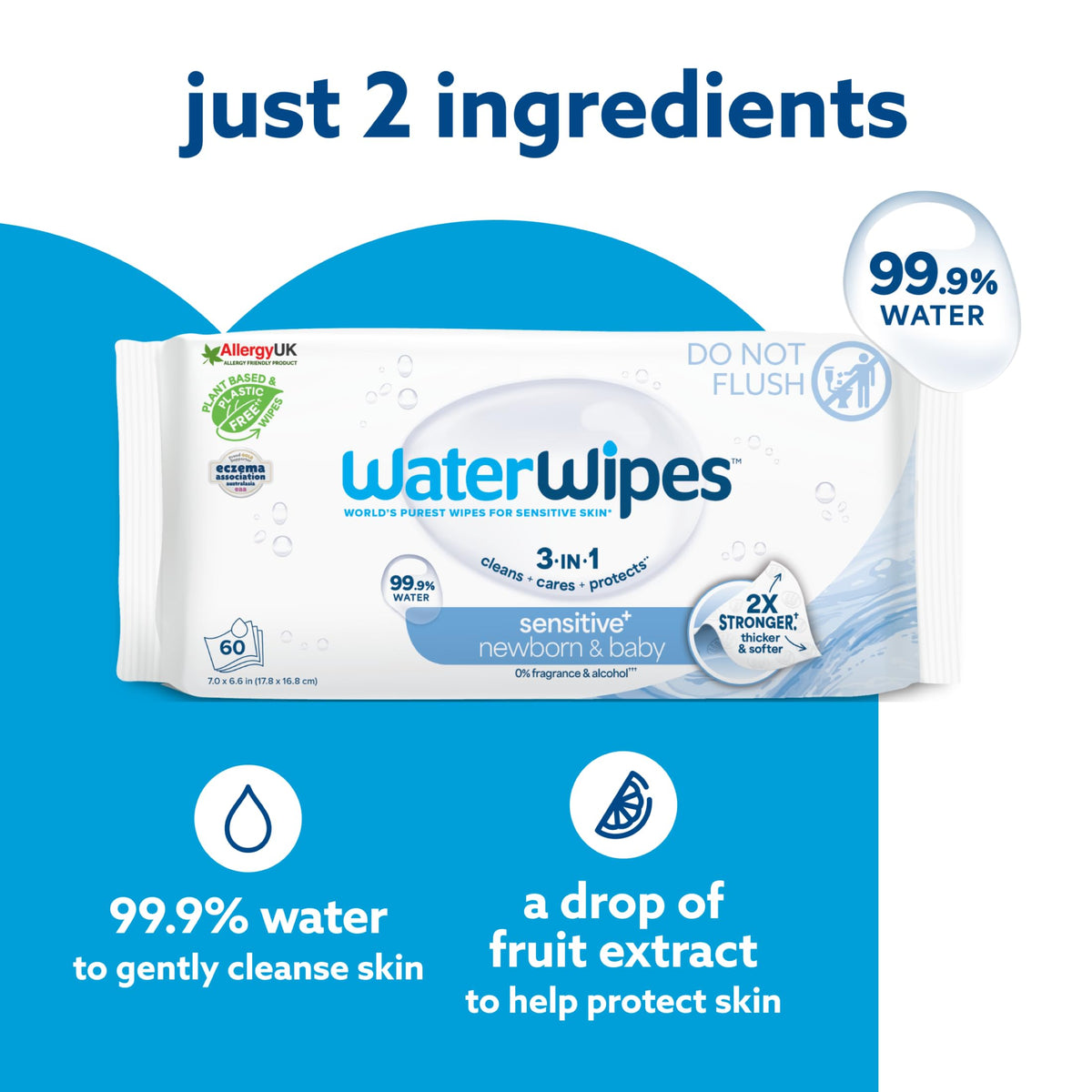WaterWipes Sensitive+ Newborn & Baby Wipes, 99.9% Water, Unscented, 12 Pack