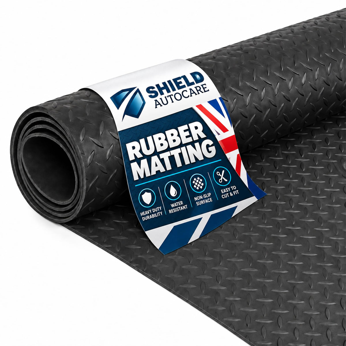 Black Rubber Matting Roll | Thick Heavy Duty Flooring Mat, Indoor & Outdoor, Non-Slip, Waterproof & Easy to Cut | Ideal for Garage, Vans, Gym, Shed Floor | 3mm (4.5m x 1.5m, Small Diamond)