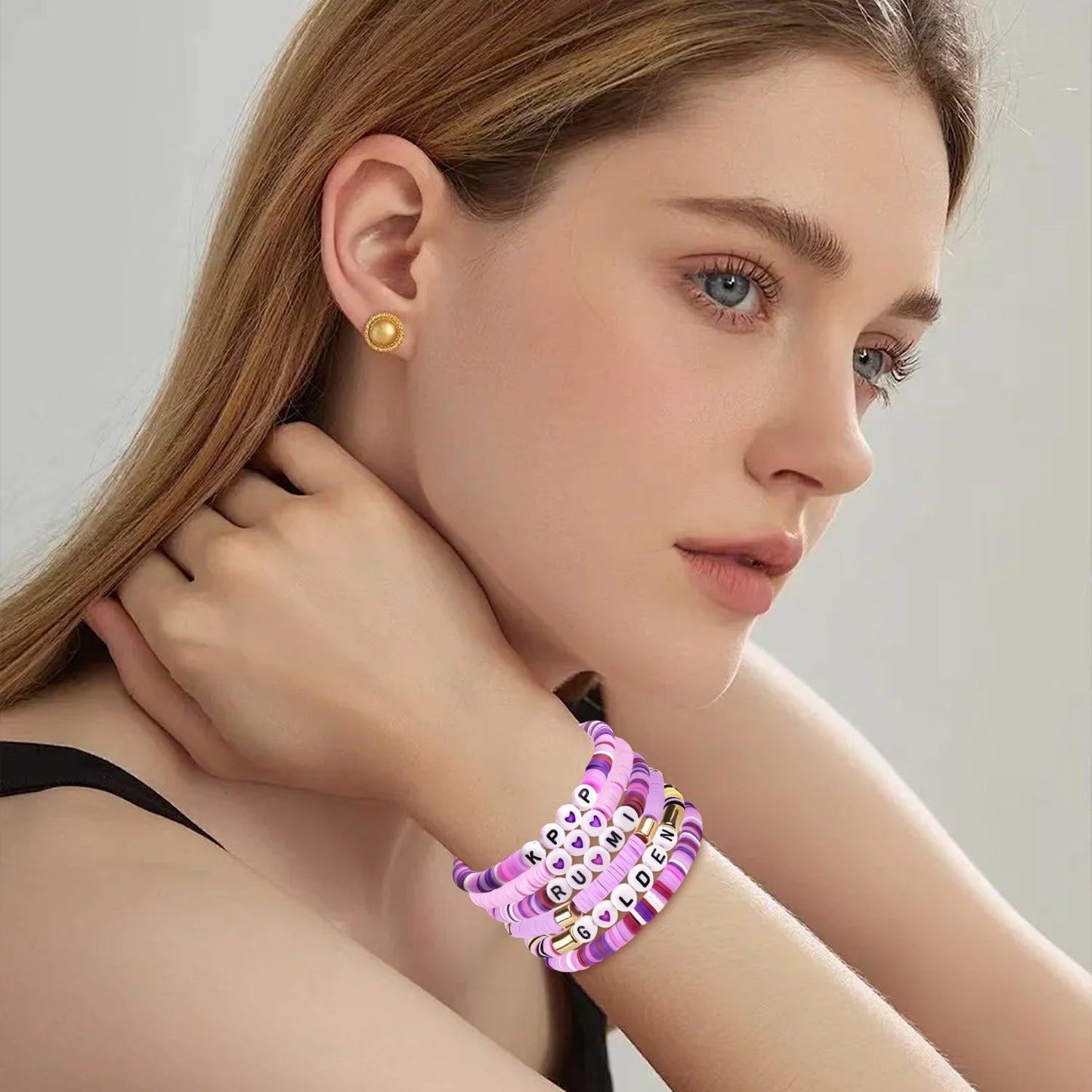 6 PCS Kpop Bracelet for Dressing up, Demon Hunter Bracelet with Beads with Letters, K Pop Kids Bracelets for Girls, Kids, Daughters, Teenagers, Fans, Enthusiasts, Friends.
