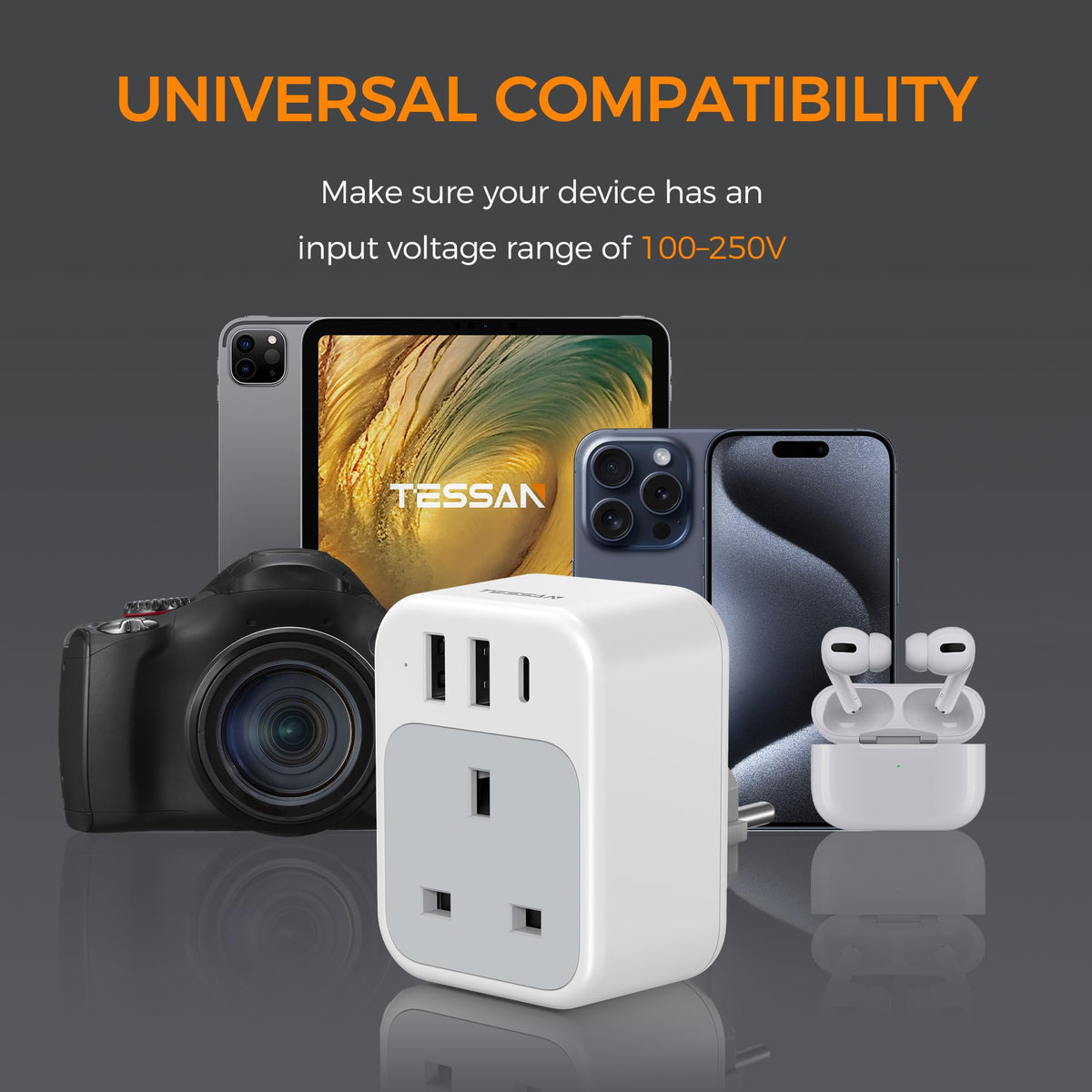 TESSAN UK to South Africa Plug Adapter, Type M Travel Adaptor with USB C