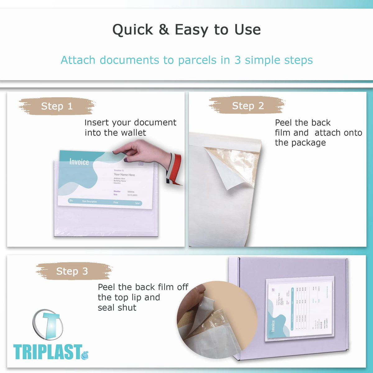 Triplast 1000 x A7 Plain Document Enclosed Wallet (95 x 125 mm) | Peel & Seal Clear Plastic Envelopes/Sleeves/Pockets/Wallets | Attach Invoices, Packing Lists & Delivery Notes to Parcels