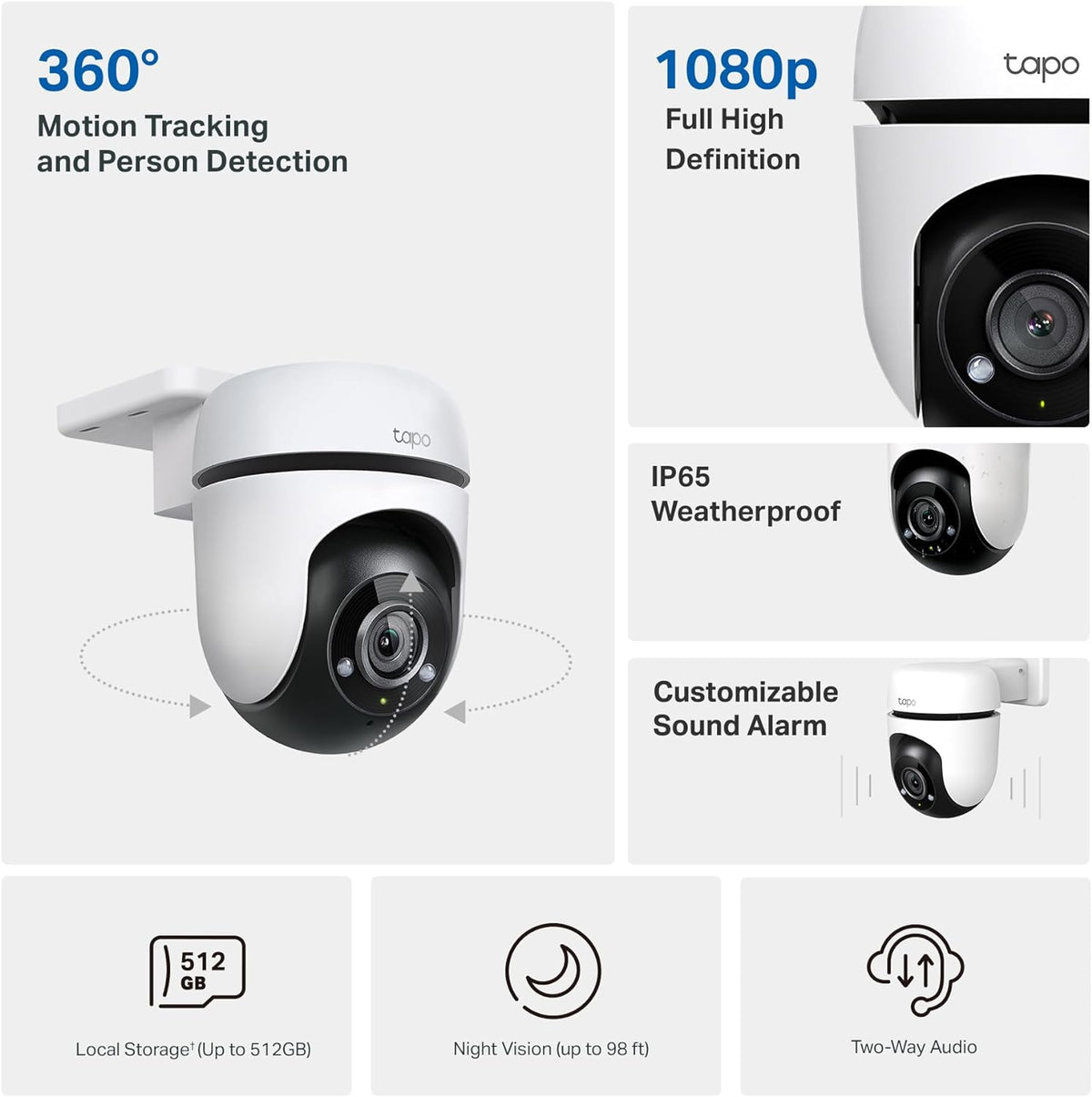 Tapo TP-Link C500 Outdoor Wi-Fi Security Camera, 360° FHD 1080P with Night Vision, Two-Way Audio, Cloud Video Recording, Works with Alexa