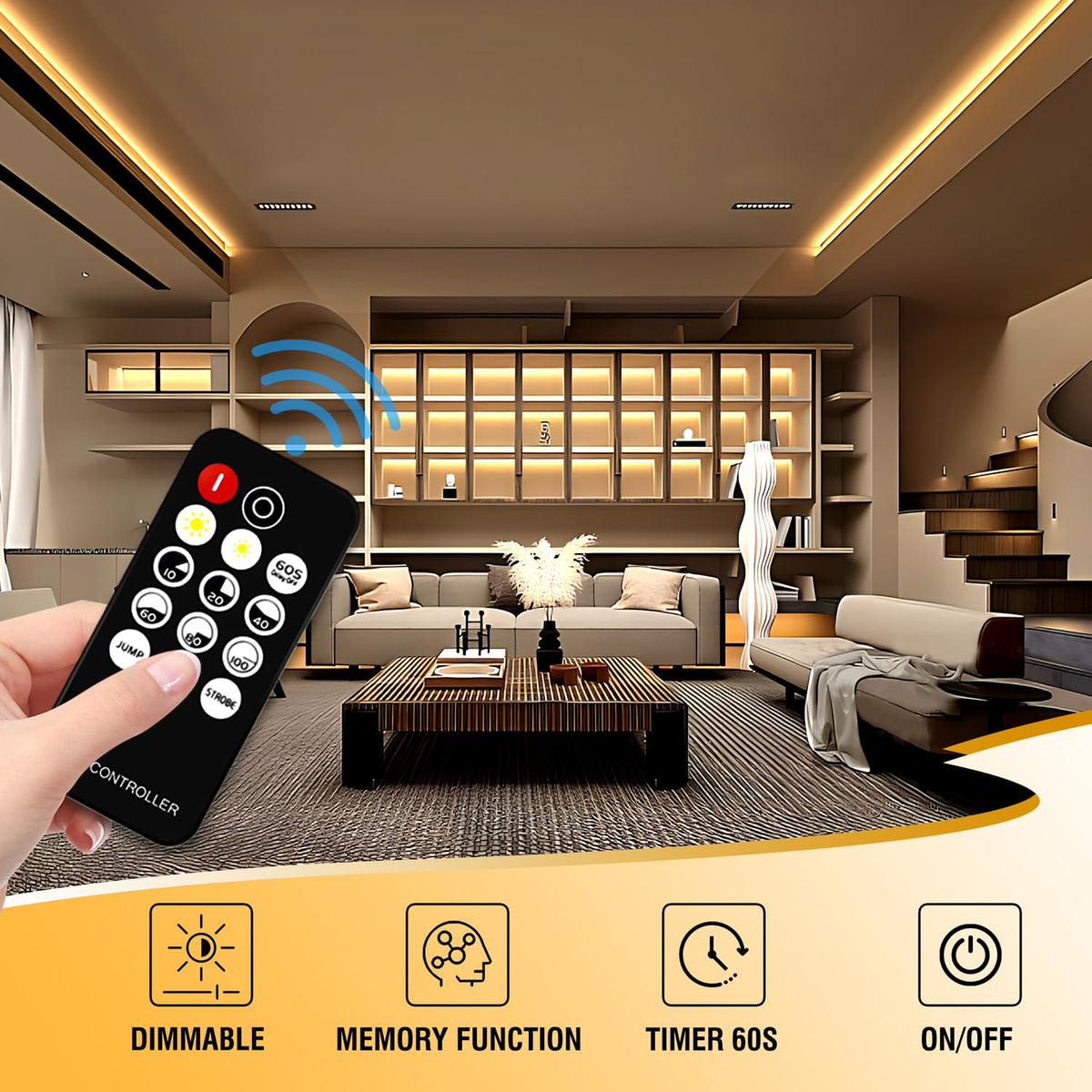 COB LED Strip 7.5m Warm White, 3000K, 24V, Remote Control, 8mm Wide