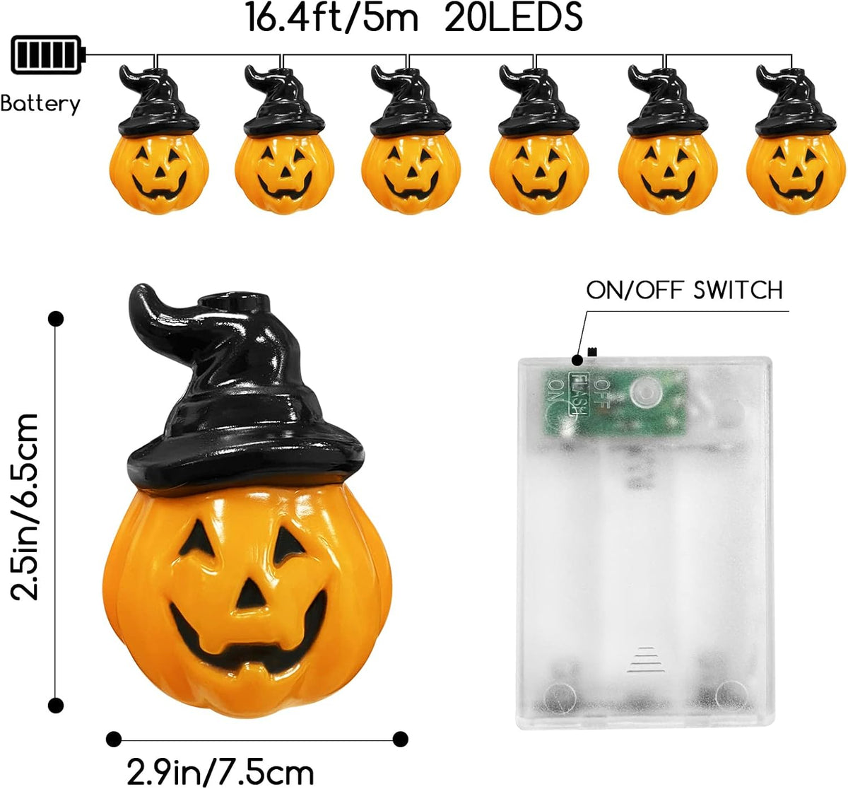 Jsdoin Pumpkin Lights 5M Halloween String Lights Battery Powered Halloween Decoration Pumpkin Lights 16.5ft 20 LED for Party Indoor Outdoor Home Festival Decoration