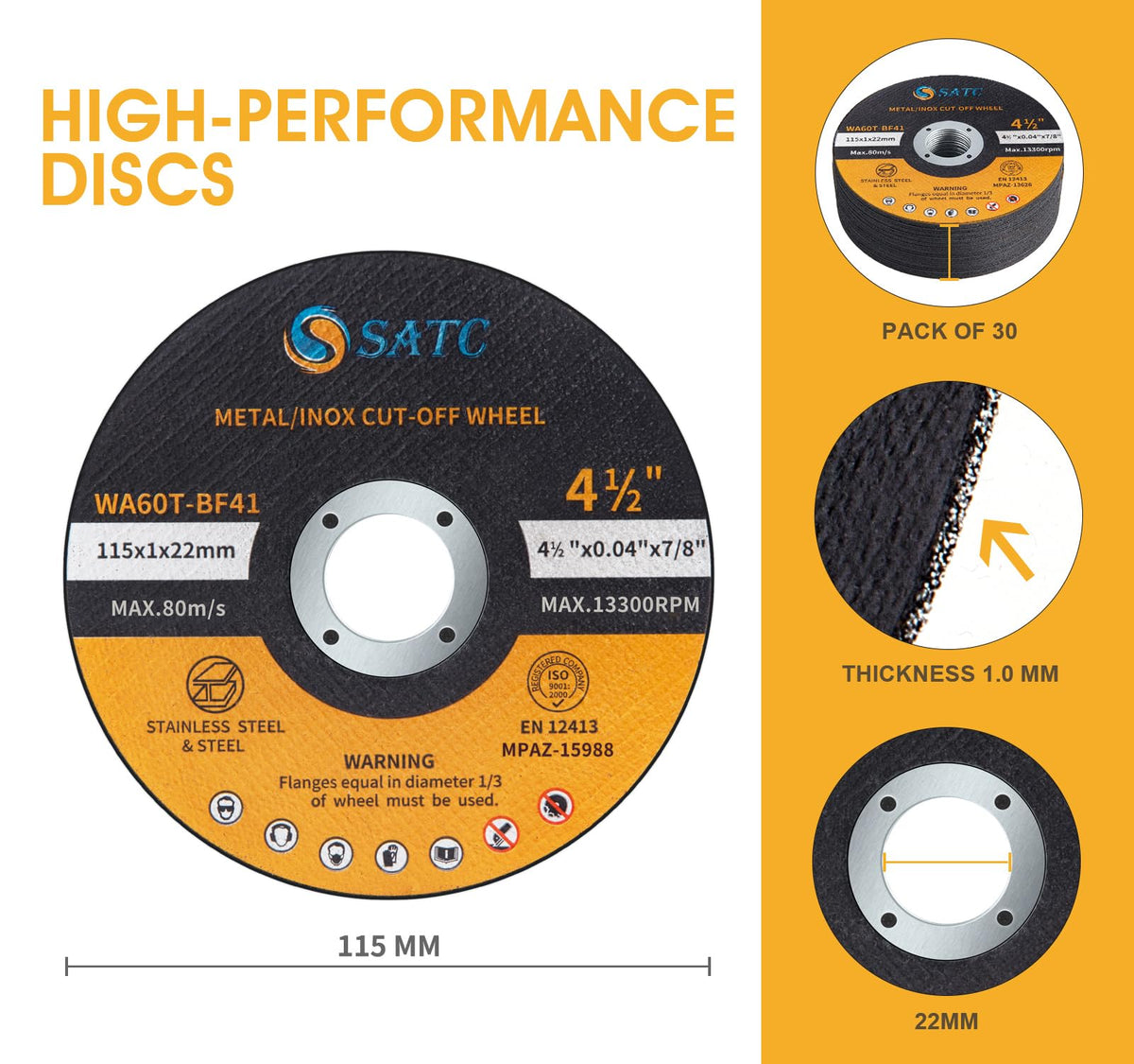 SATC 115mm Cutting Discs 50-Peice for Angle Grinder Durable Metal Cutting Disc Ultra Thin 1mm for Fast & Precise Cutting of Steel, Iron, Aluminum, & Ferrous Metals