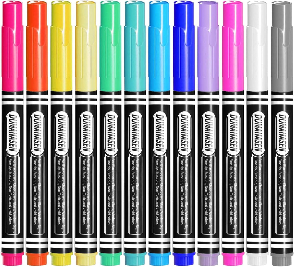 New Version 12pcs Chalk Pens for blackboard, Liquid Chalk pens for Chalkboard and Glass, Acrylic Calendar Planning Board, Whiteboard pens for Window Christmas Halloween, Chalk Pens 12 Pcs