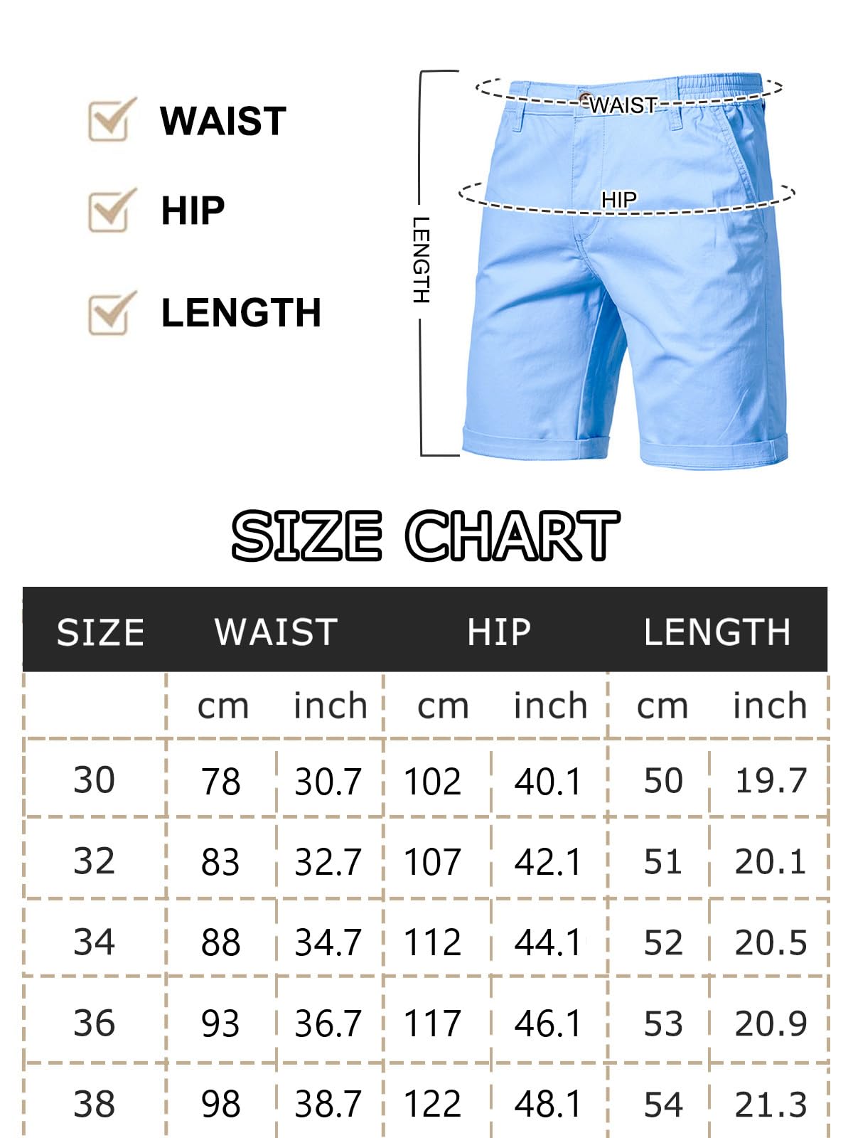Men’s 7”/ 9” Chino Shorts Casual Elasticated Waist with 4 Pockets