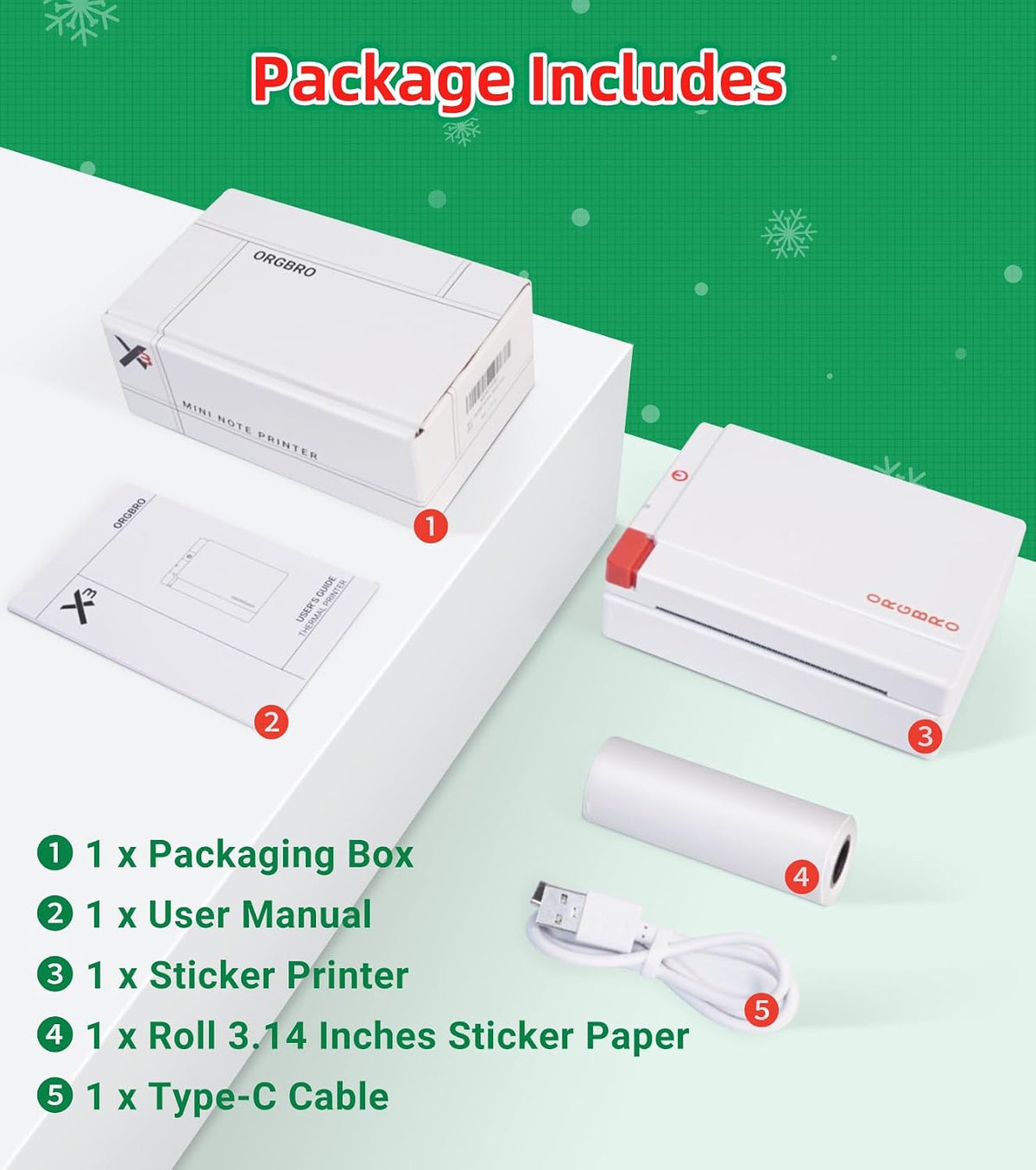 ORGBRO X3 Sticker Printer Mini Bluetooth Thermal Portable Label Maker