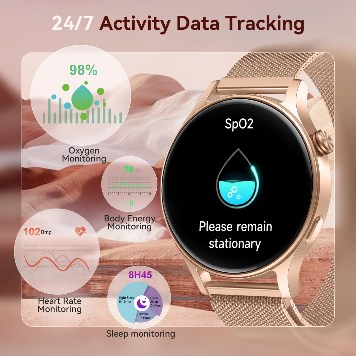 Smart Watch for Women, Answer/Make Call, 1.32'' AMOLED Ultra-Clear Screen Fitness Trackers with Heart Rate/Sleep/SpO2 Monitor, Smartwatch for iPhone/Samsung/Android, 110+ Sport Modes, 3ATM Waterproof