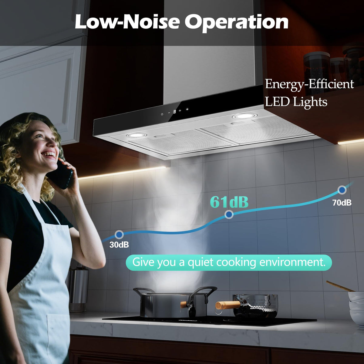 TopStrong Cooker Hood 90cm, 600 m³/h Extractor Fan kitchen, Wall-Mounted Extractor Hood, A++ Energy Efficiency, Touch Control, 58 dB, Recirculating & Ducting System, Black