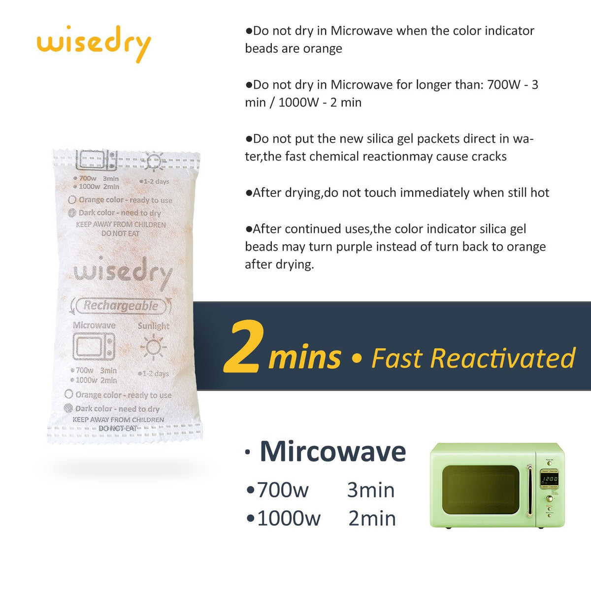 wisedry Silica Gel Sachets Bags 10 Gram x 30 Packs with Orange Beads Humidity Indicator Desiccant Packs Moisture Absorber for Air Dryer Moisture Removal, Food Grade