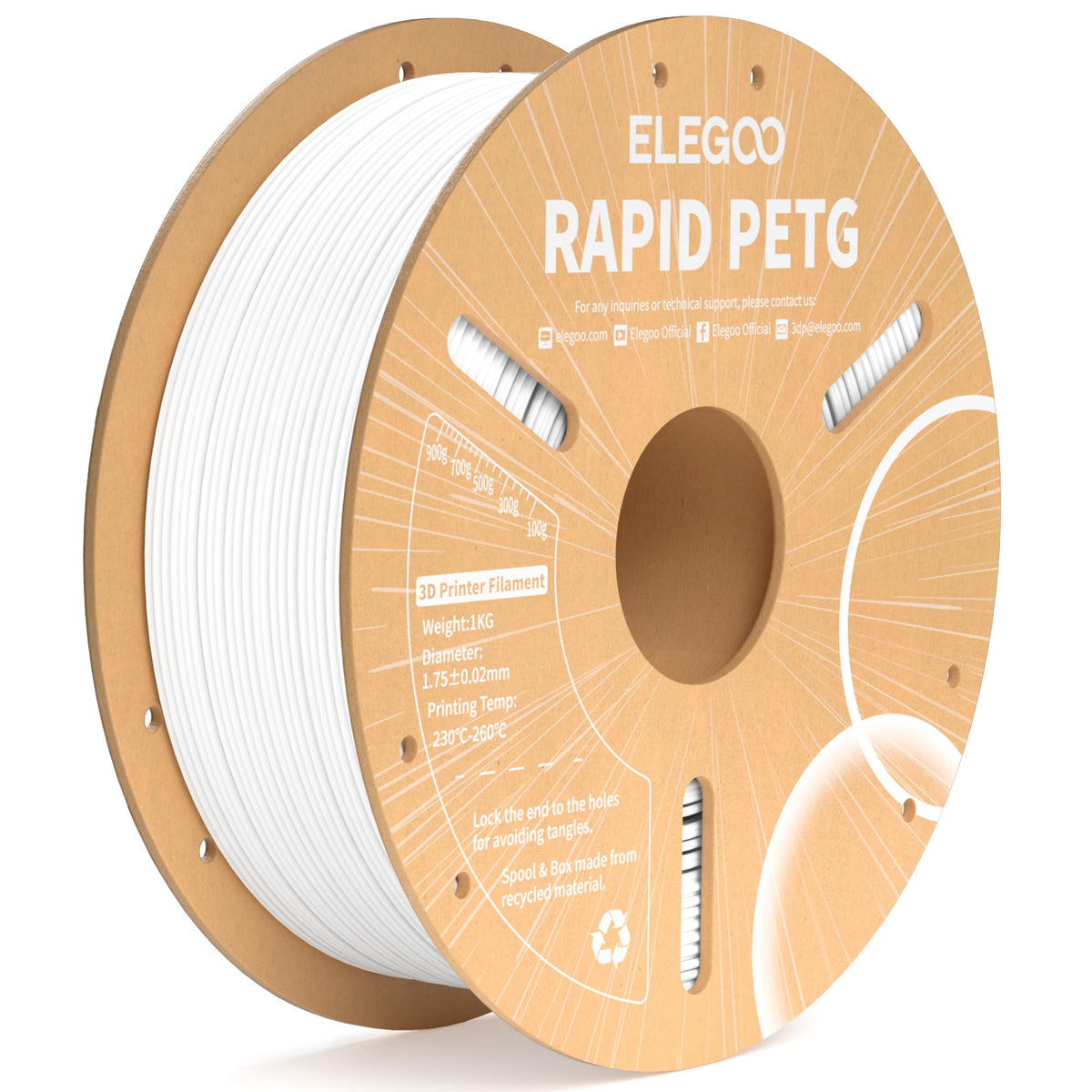 ELEGOO Rapid PETG 3D Printer Filament 1.75mm Black 1KG