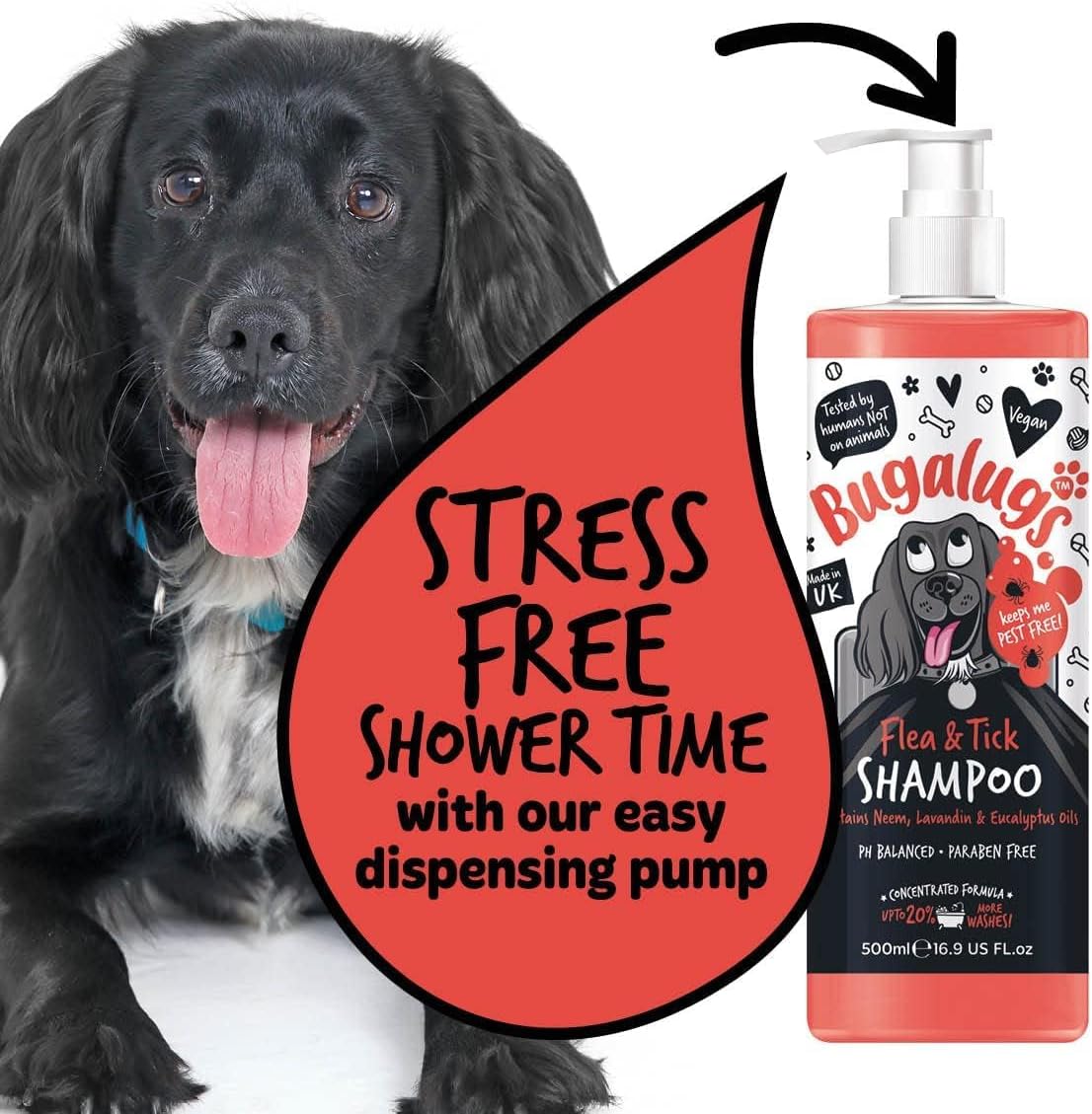 Flea and Tick Dog Shampoo by Bugalugs, Works on Smelly Puppies & Dogs, Contains Neem Oil PH Balanced Vegan Used by Professional Groom