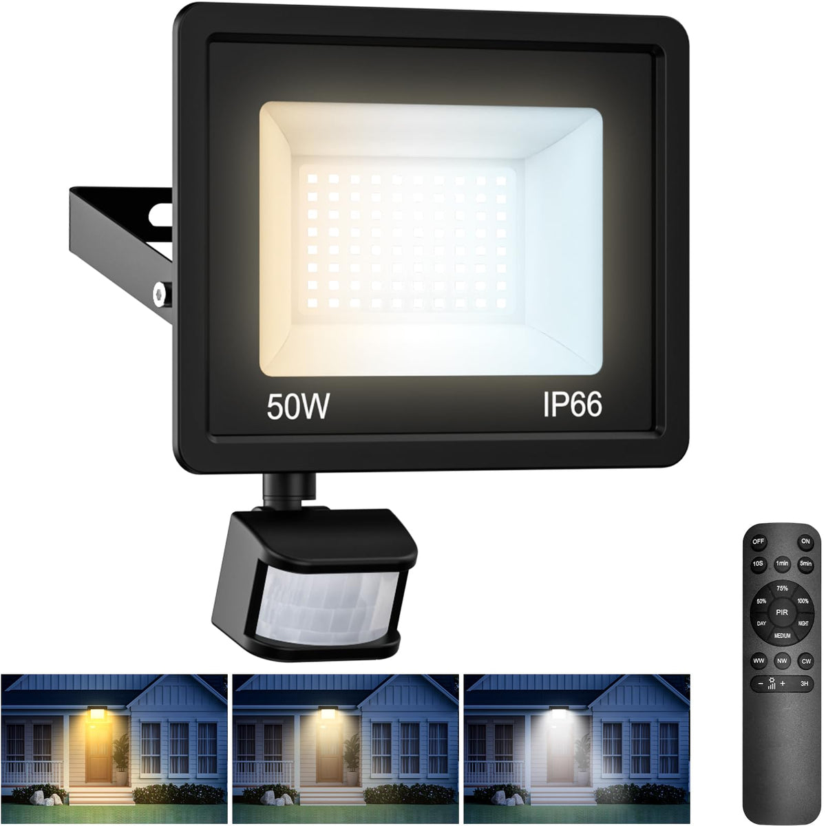 vighep Security Lights Outdoor Motion Sensor, 100W Led Pir Floodlight with Remote Control, 6500K Cold White IP66 Waterproof Outside Wall Light Mains Powered for Garage Backyard Garden Doorway