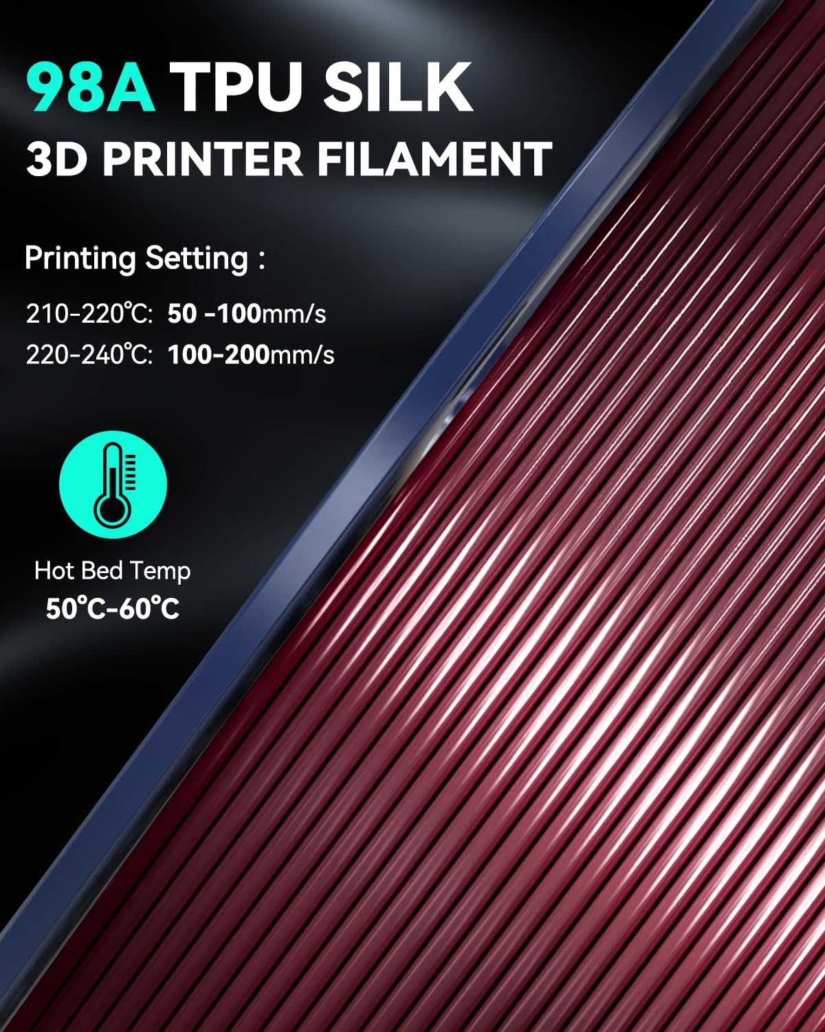 SUNLU Silk PLA+ Filament, Shiny Metallic Silk 3D Filament 1.75mm